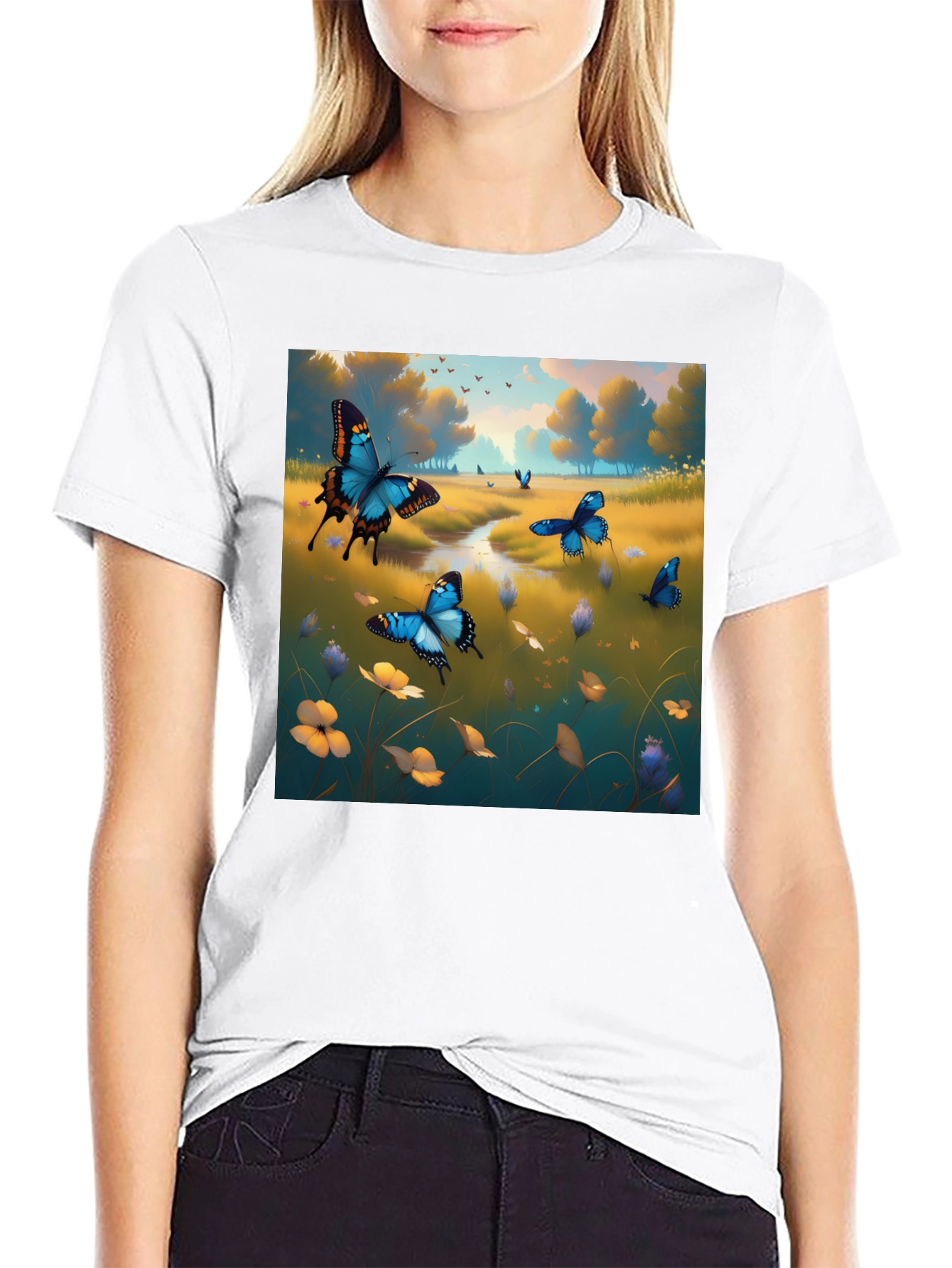 Butterfly Meadow Graphic Tee - Nature Inspired Design