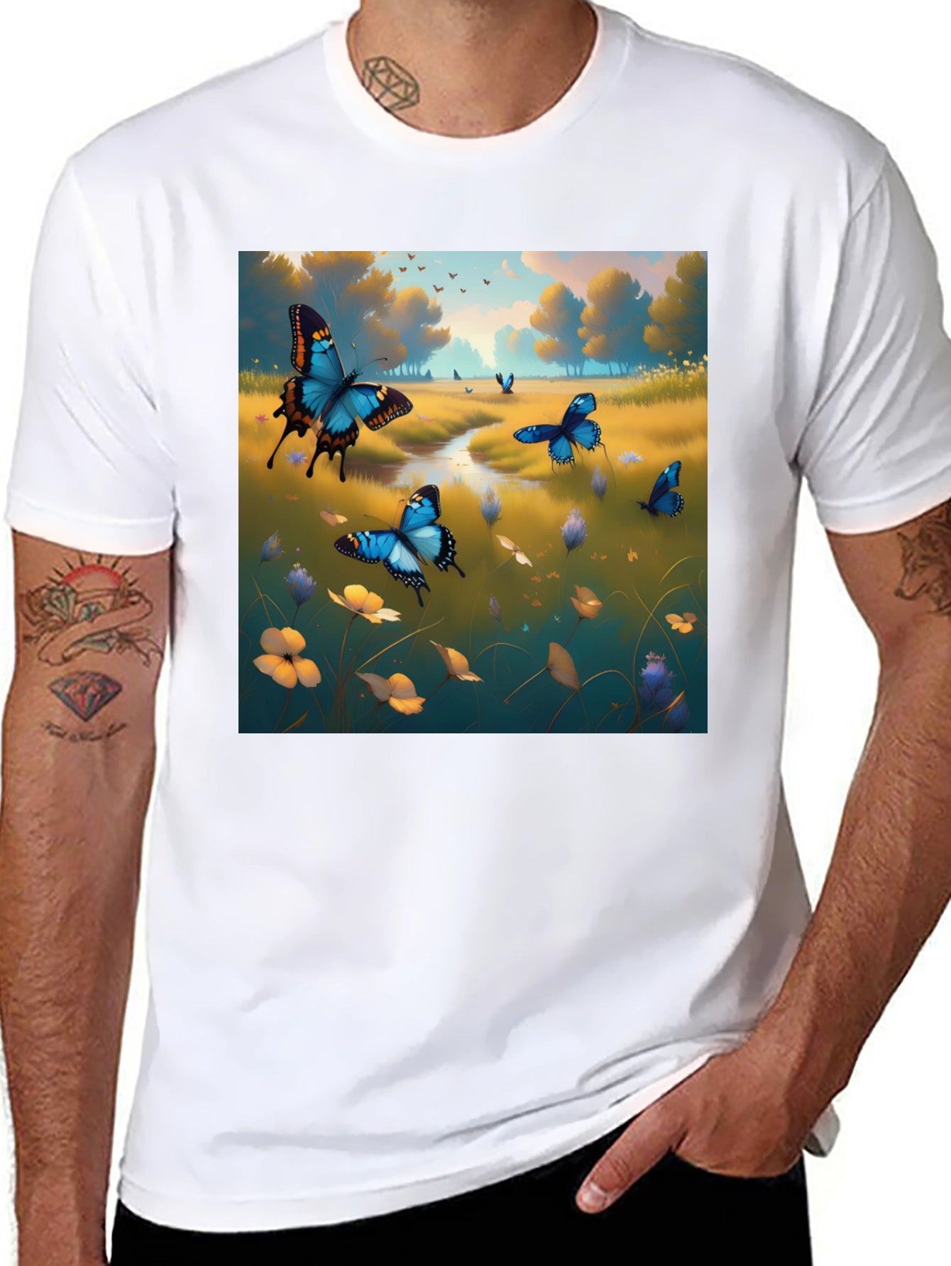 Butterfly Meadow Graphic Tee - Nature Inspired Design