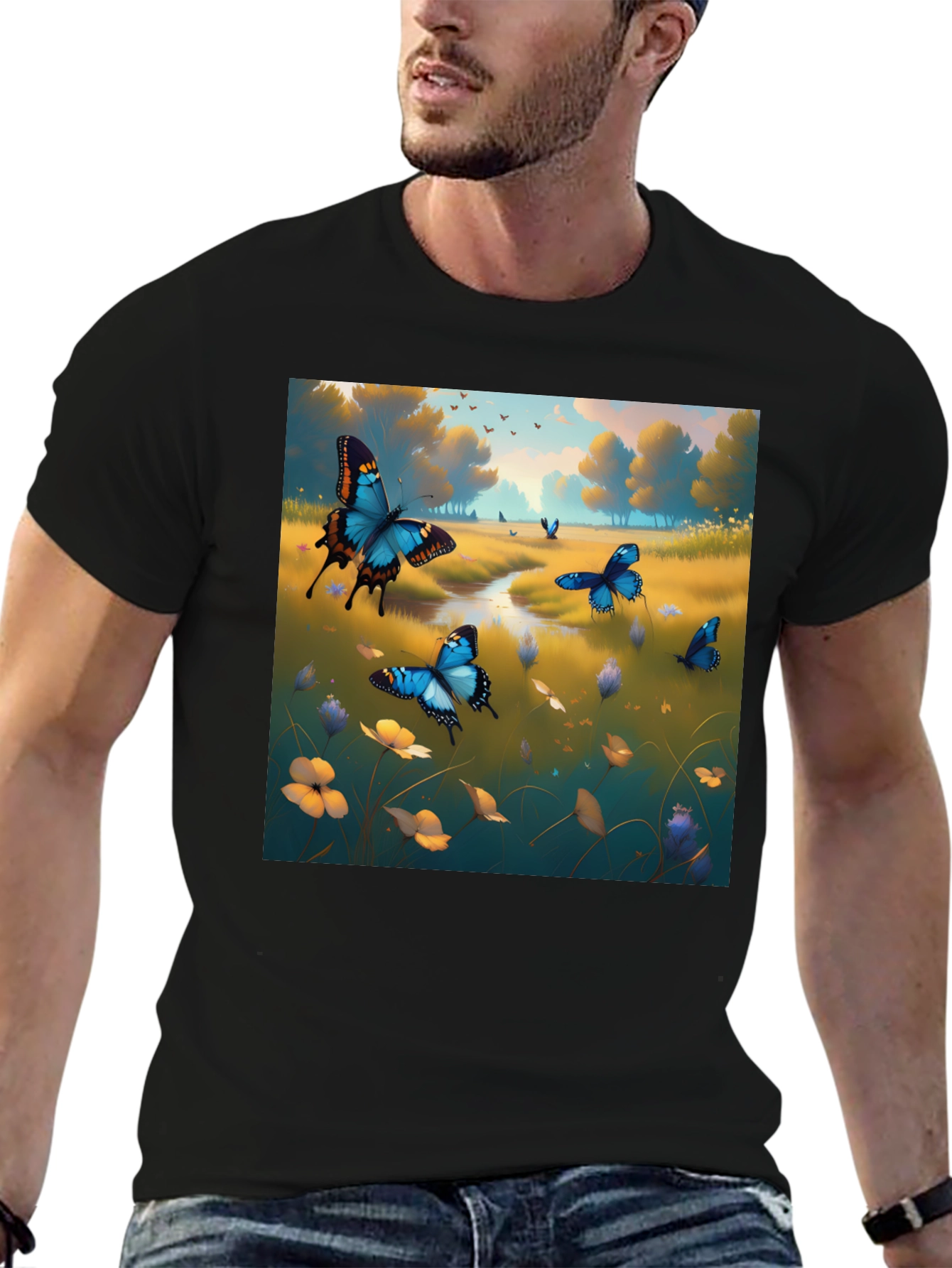 Butterfly Meadow Graphic Tee - Nature Inspired Design