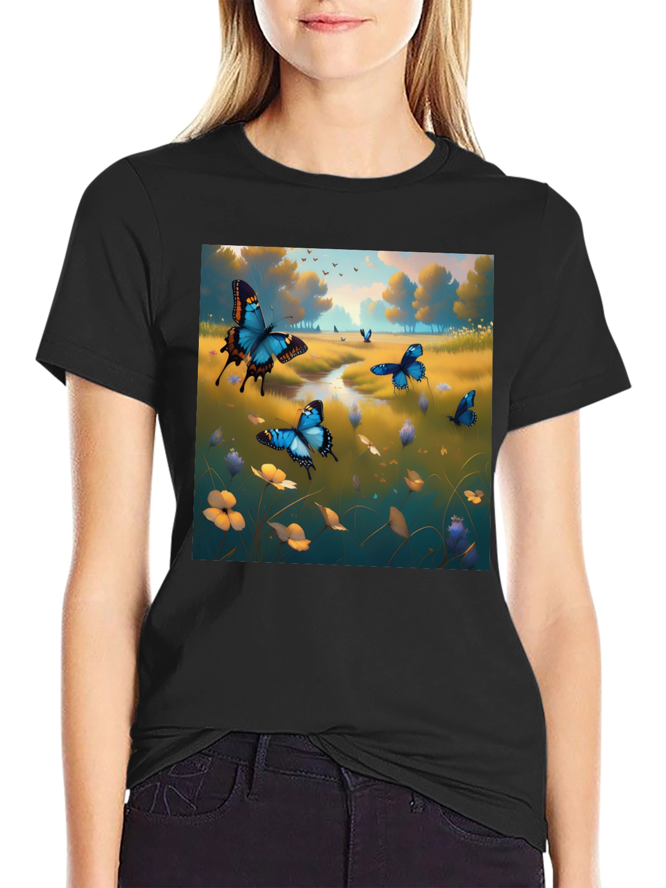 Butterfly Meadow Graphic Tee - Nature Inspired Design