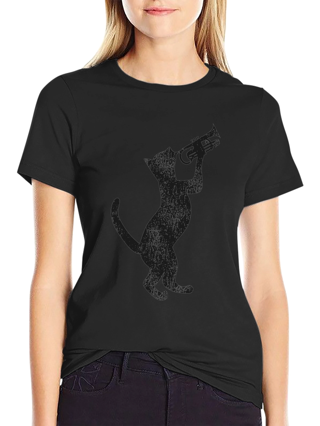 Cool Cat Trumpet Player Black T-Shirt