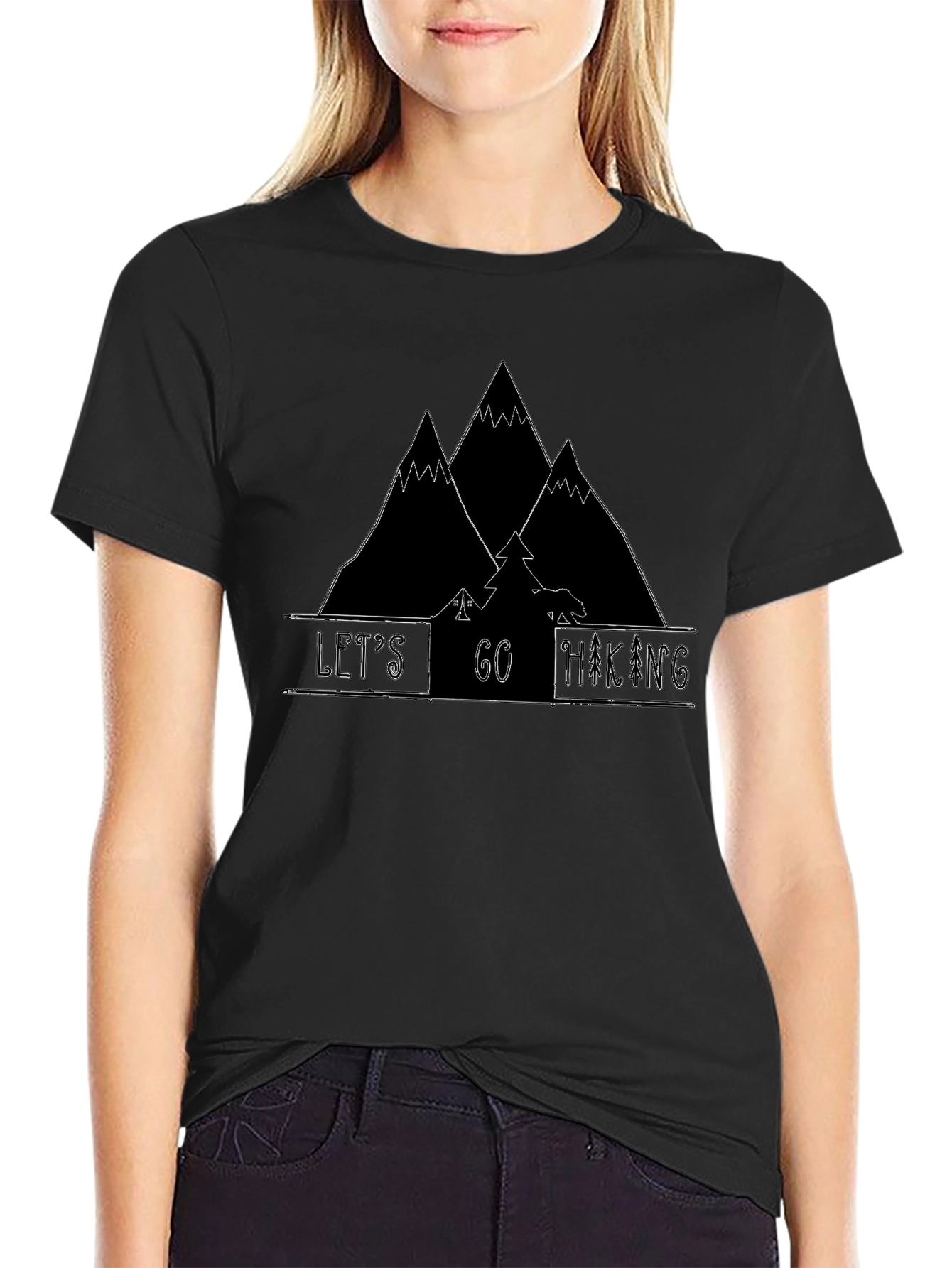 Lets Go Hiking Black Graphic T-Shirt