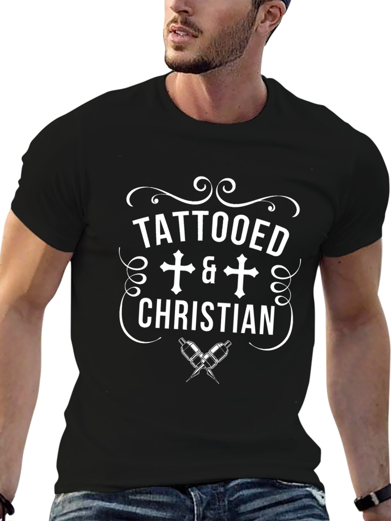 Tattooed Christian Graphic Tee - Black Cotton T-Shirt