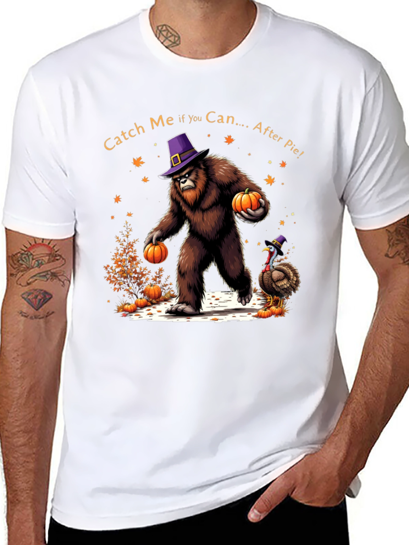 Catch Me After Pie Bigfoot Thanksgiving T-Shirt