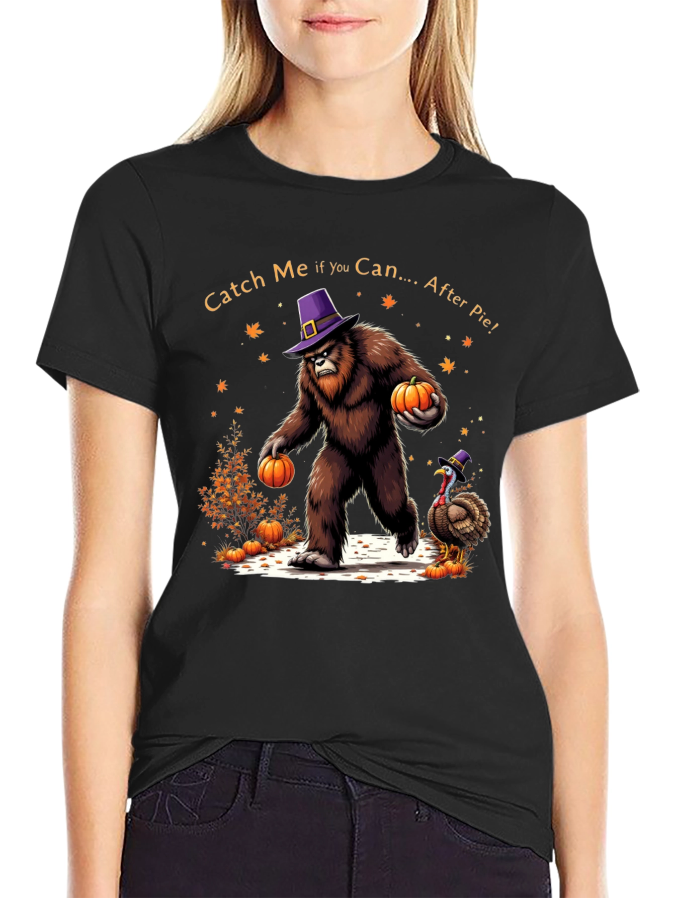 Catch Me After Pie Bigfoot Thanksgiving T-Shirt