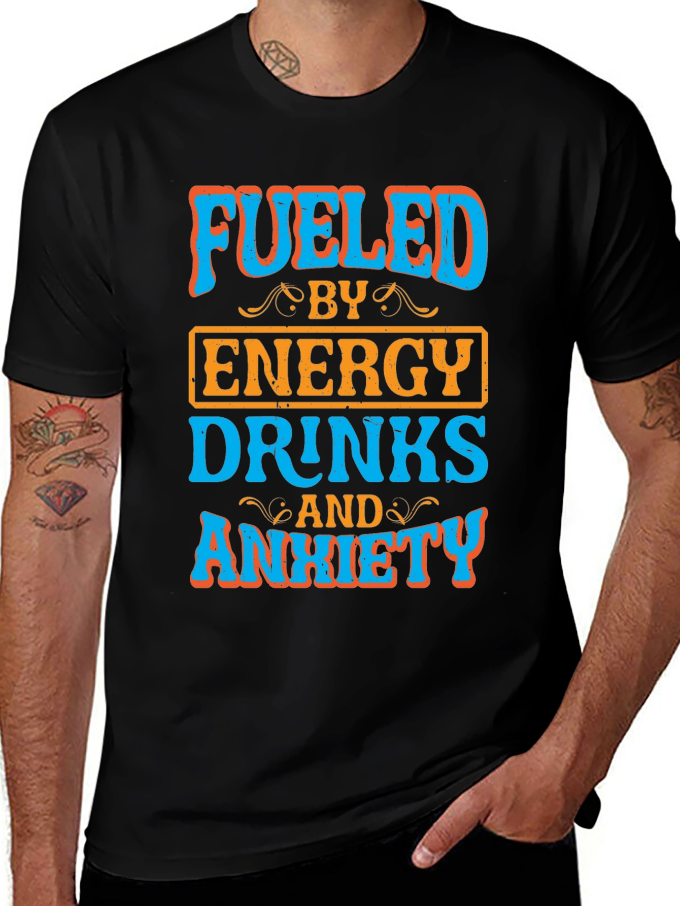 Fueled By Energy Drinks & Anxiety Black Tee