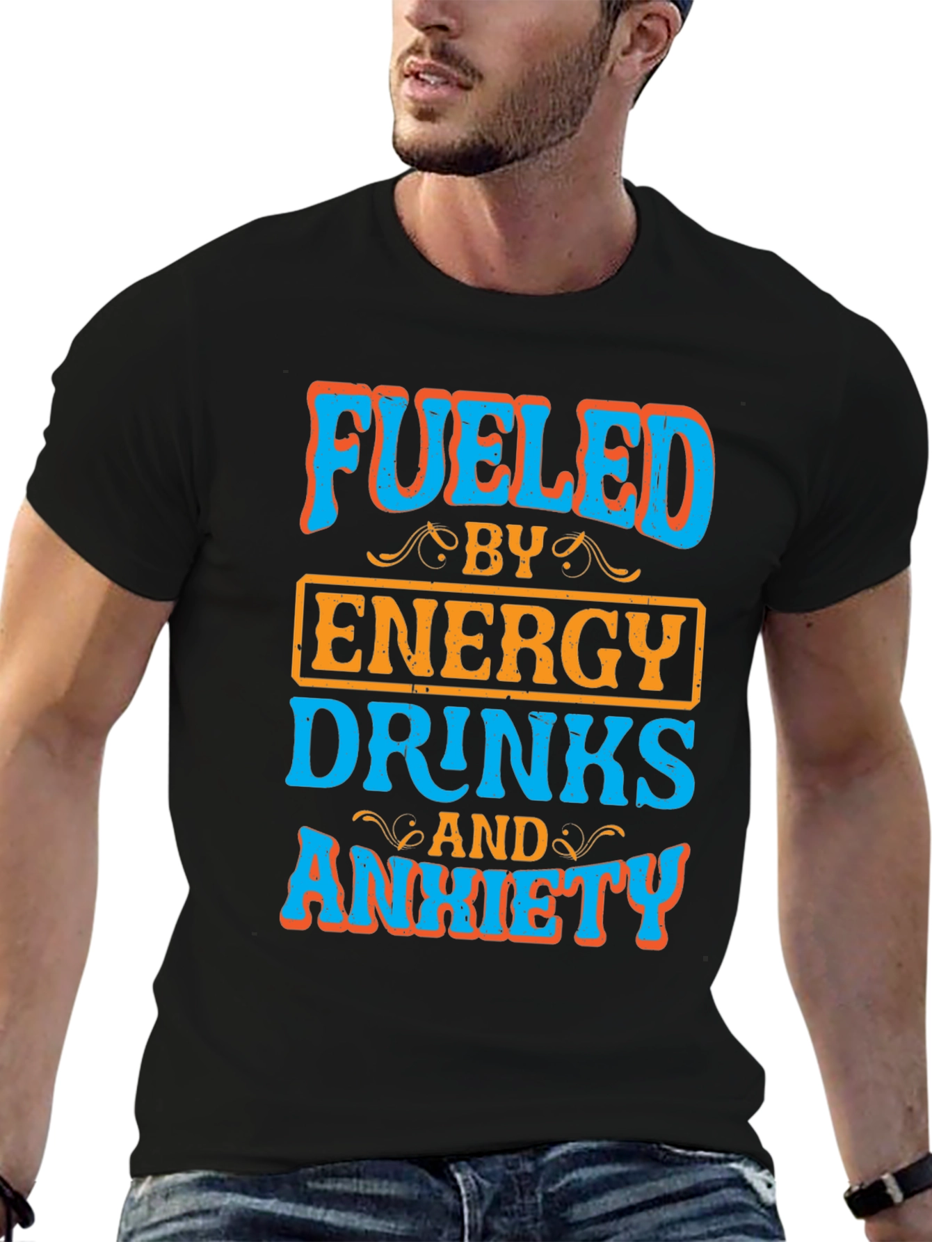 Fueled By Energy Drinks & Anxiety Black Tee