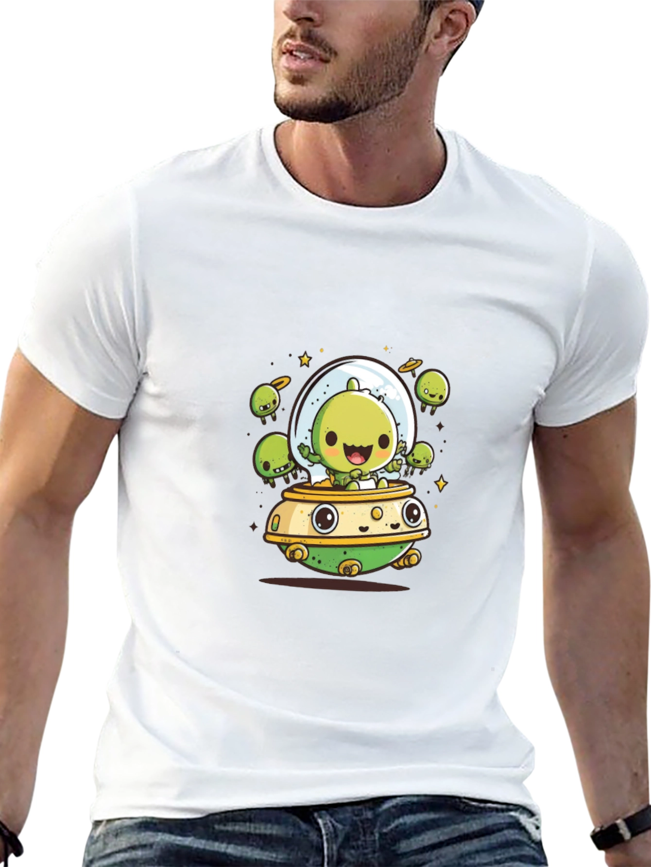 Cute Alien UFO T-Shirt - Black