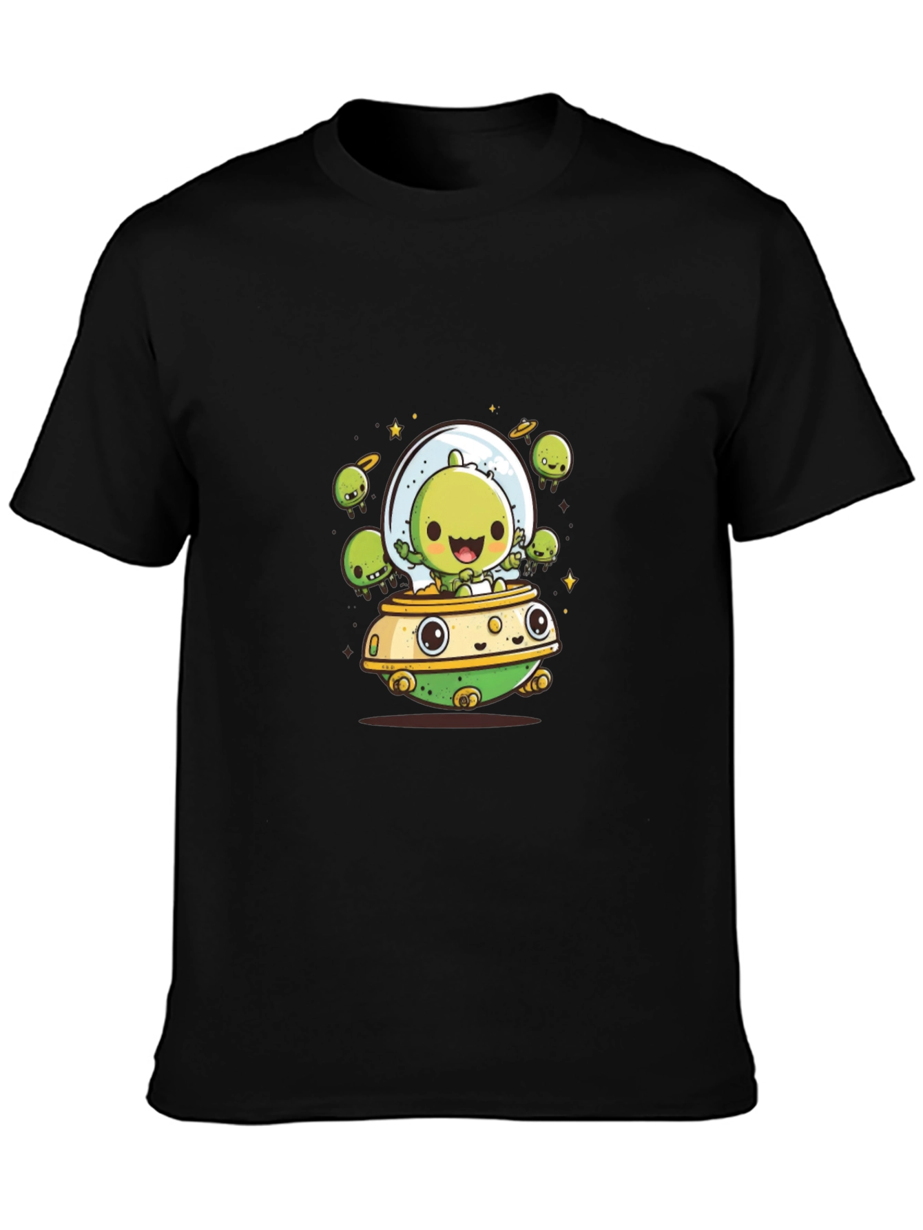 Cute Alien UFO T-Shirt - Black