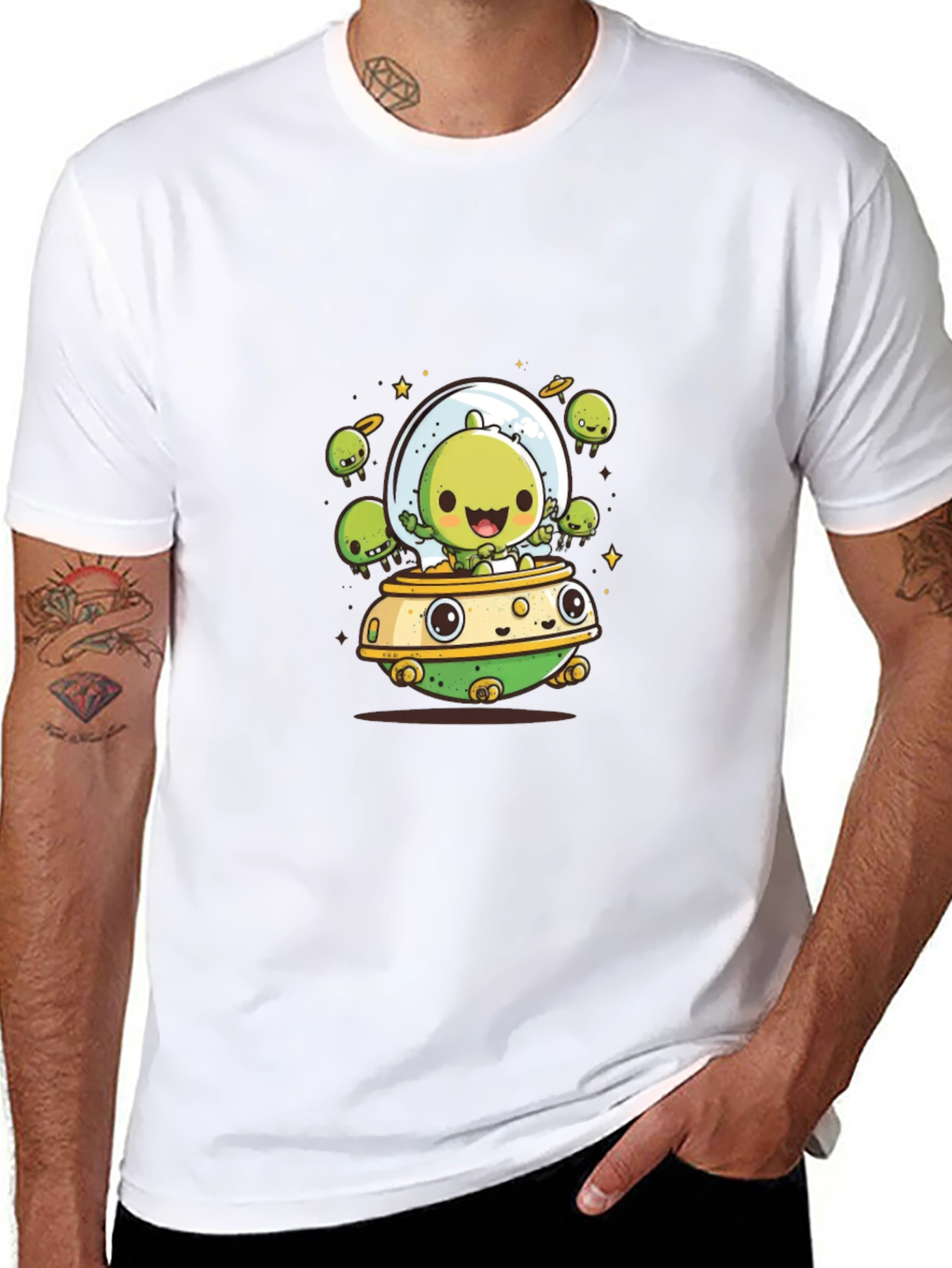 Cute Alien UFO T-Shirt - Black