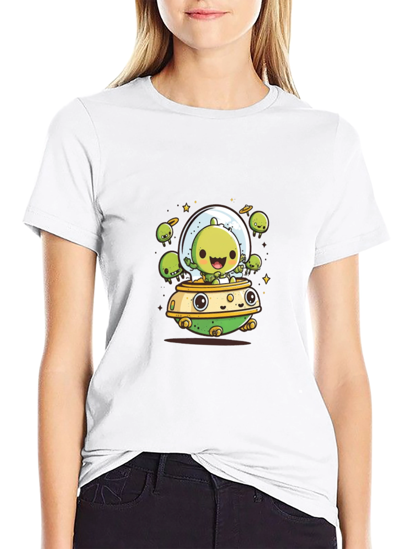 Cute Alien UFO T-Shirt - Black