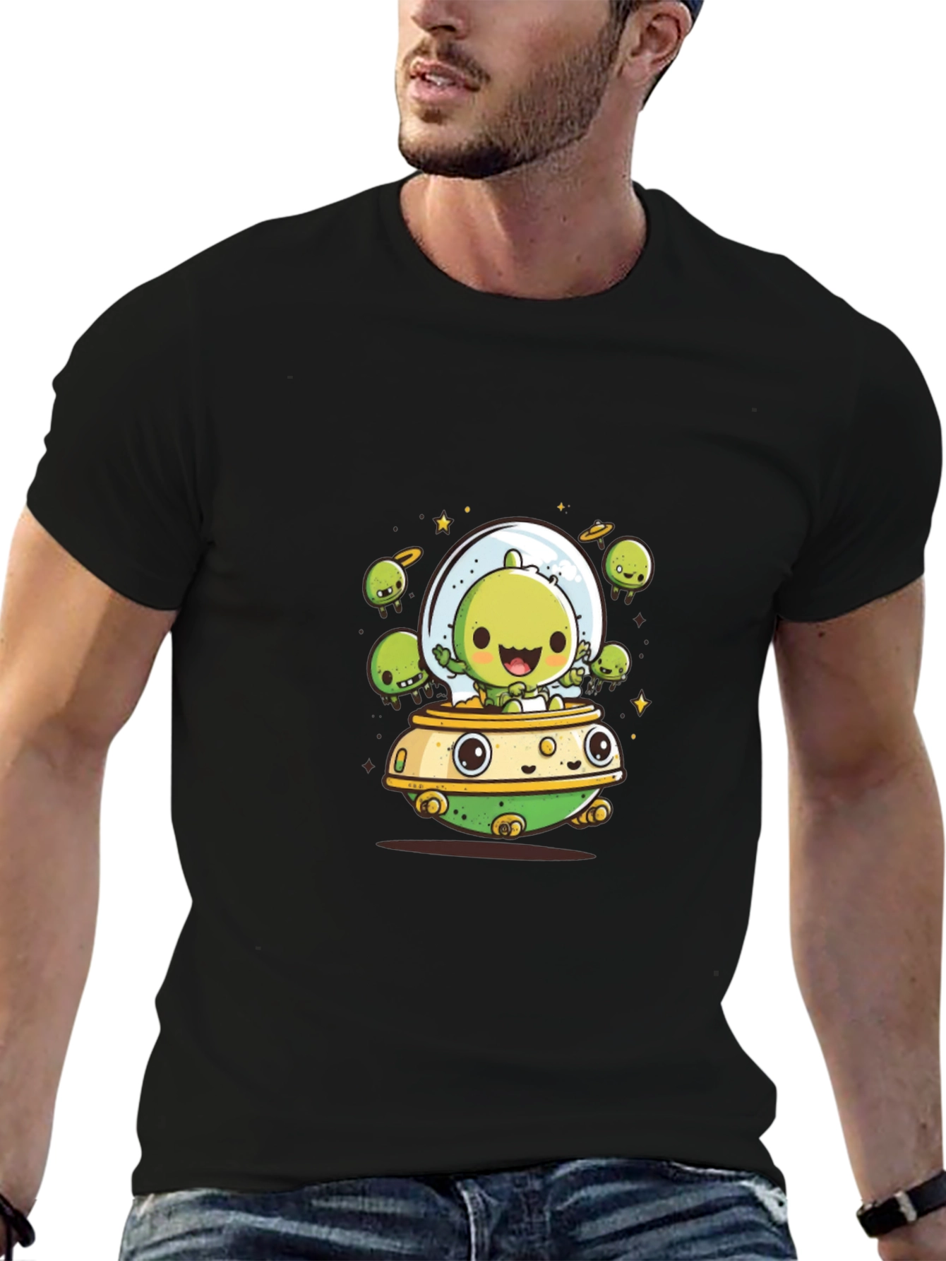 Cute Alien UFO T-Shirt - Black