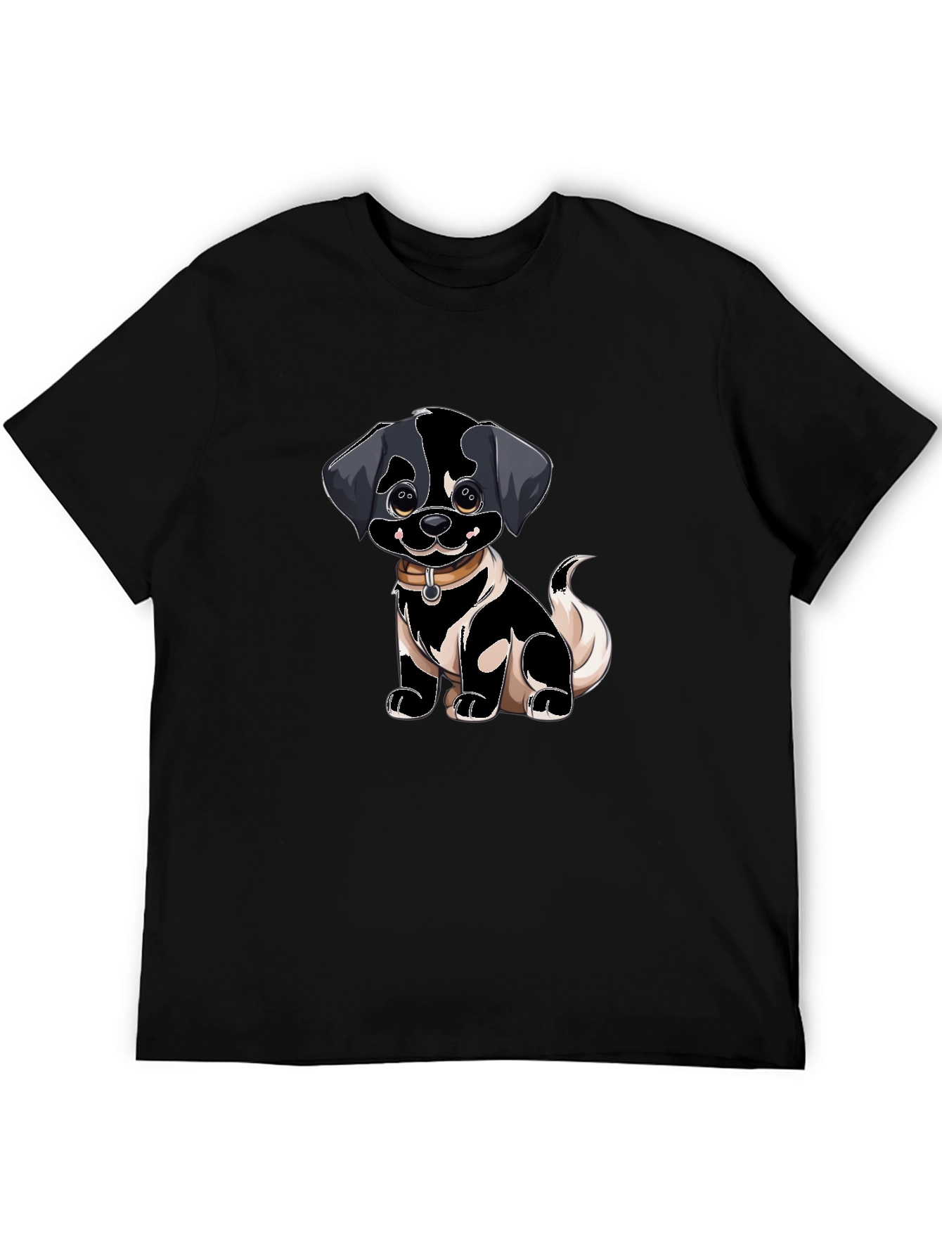 Cartoon Puppy Dog Graphic Black T-Shirt