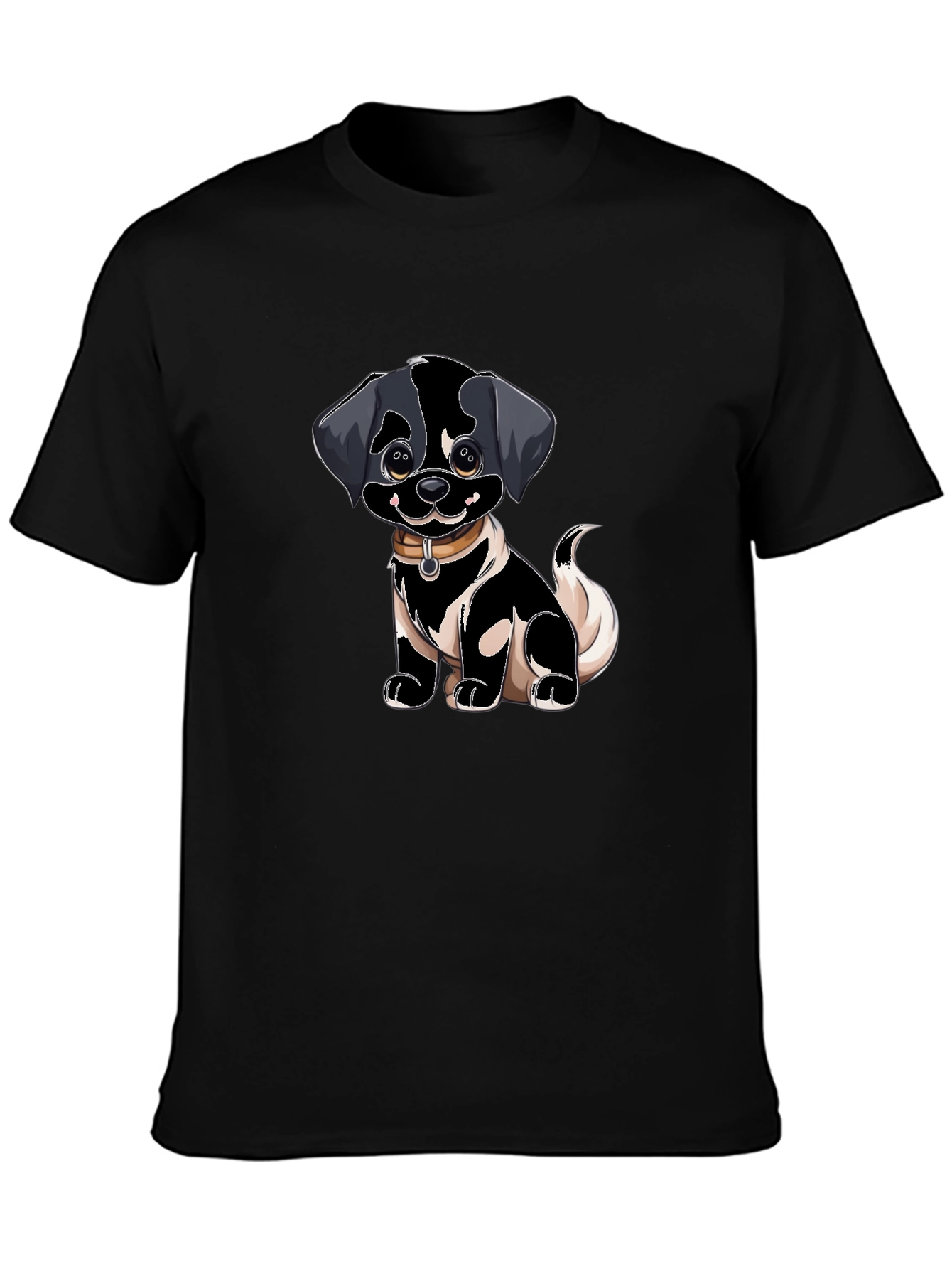 Cartoon Puppy Dog Graphic Black T-Shirt