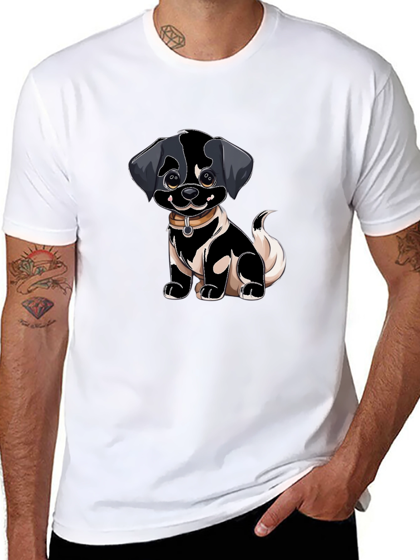 Cartoon Puppy Dog Graphic Black T-Shirt