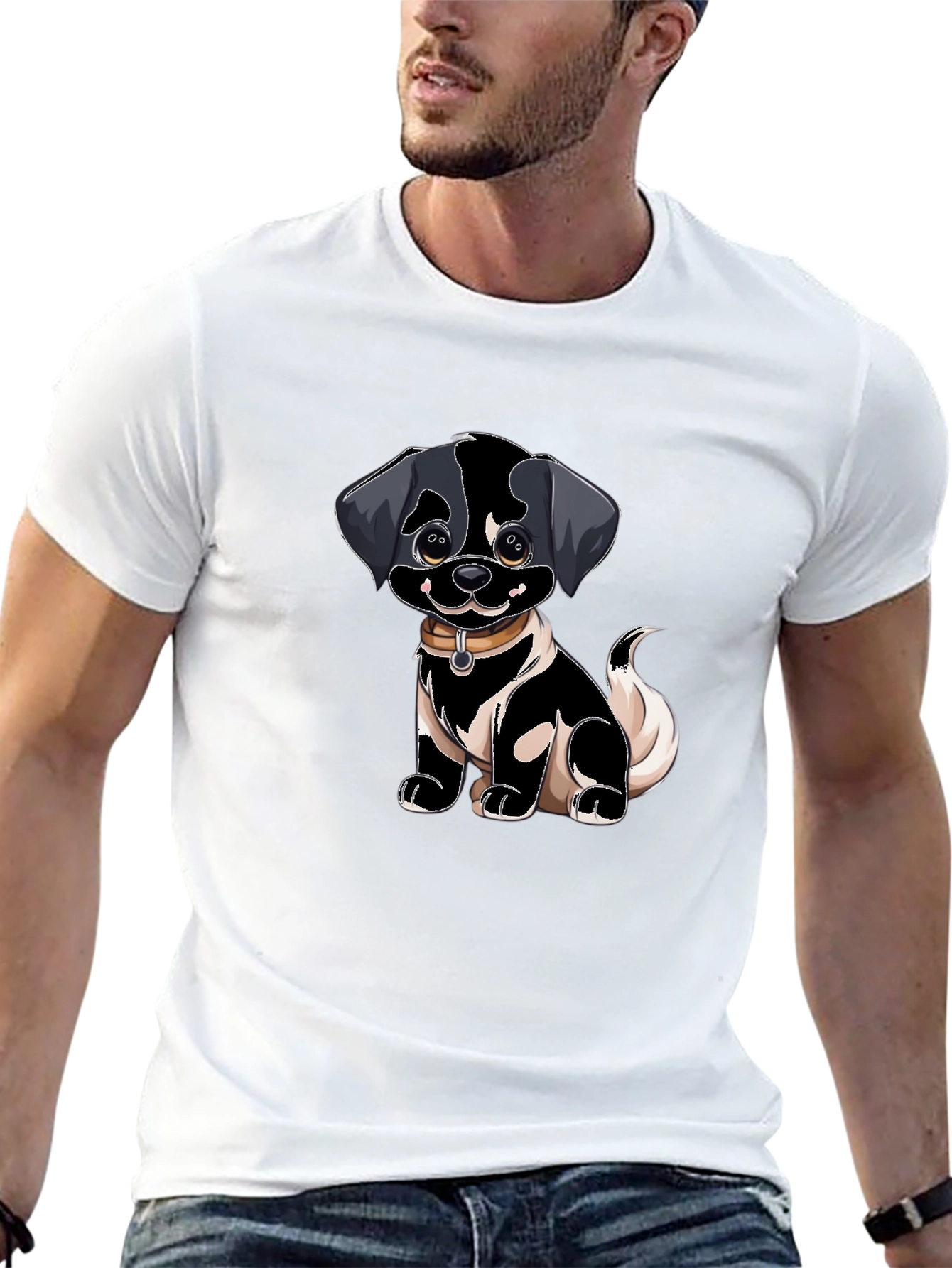 Cartoon Puppy Dog Graphic Black T-Shirt
