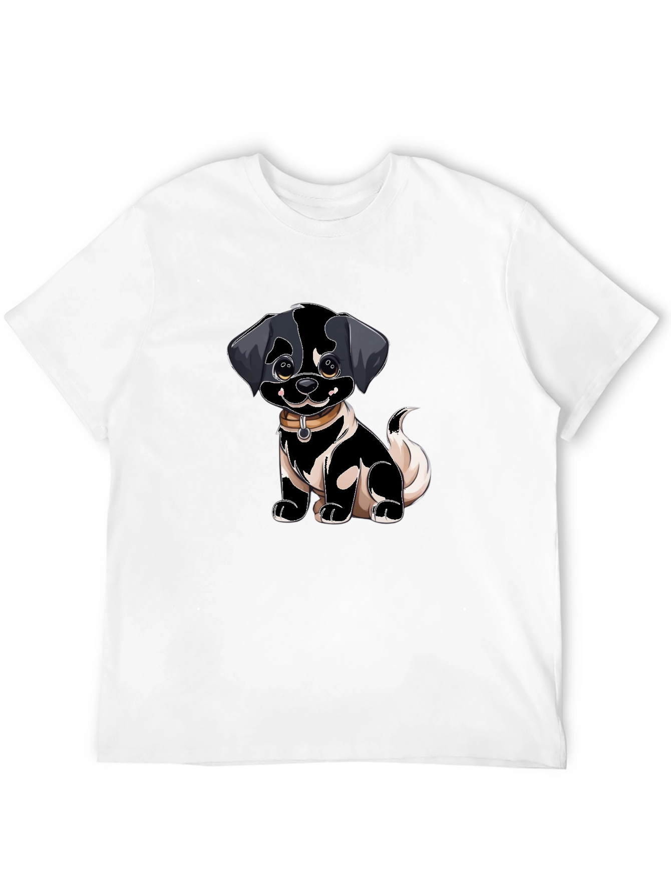 Cartoon Puppy Dog Graphic Black T-Shirt