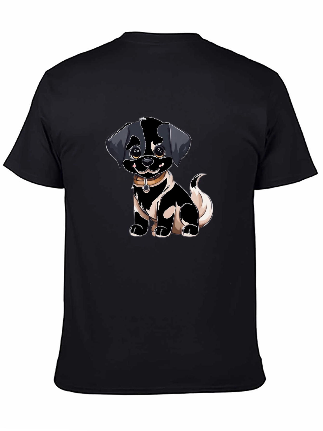 Cartoon Puppy Dog Graphic Black T-Shirt