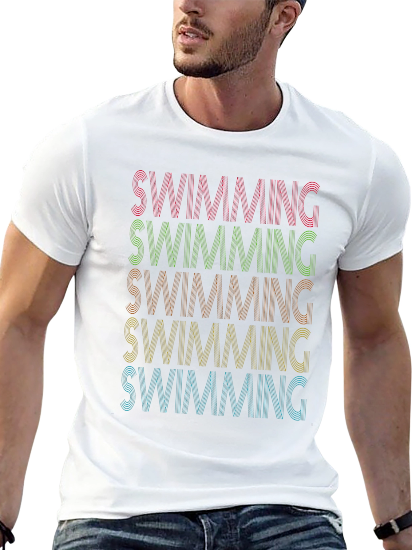 Swimming Retro Style T-Shirt - Black
