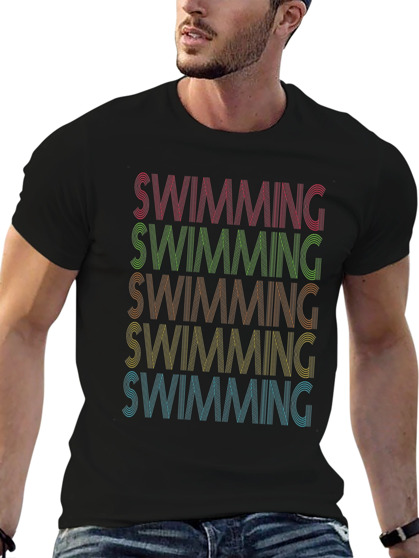 Swimming Retro Style T-Shirt - Black