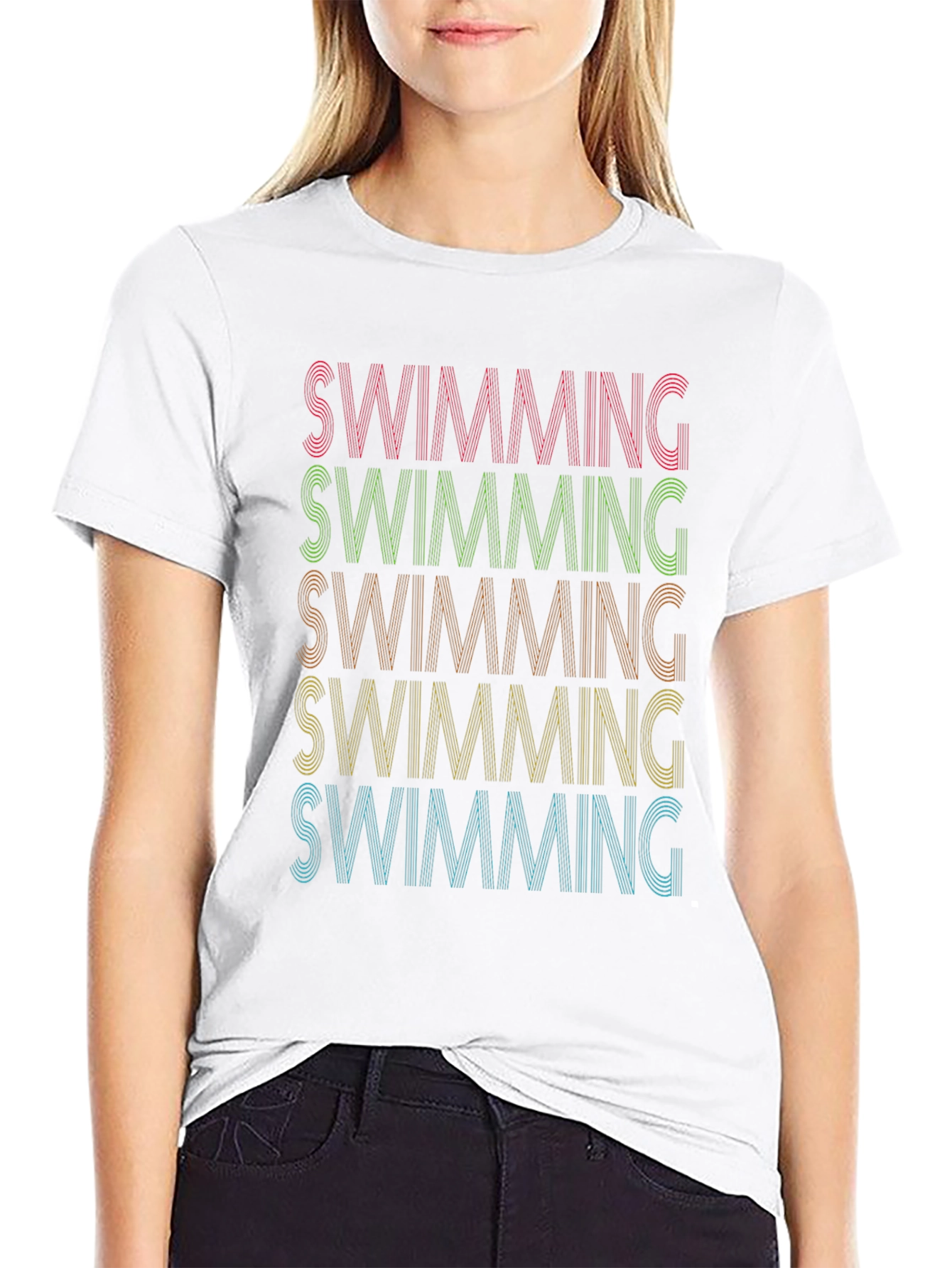 Swimming Retro Style T-Shirt - Black