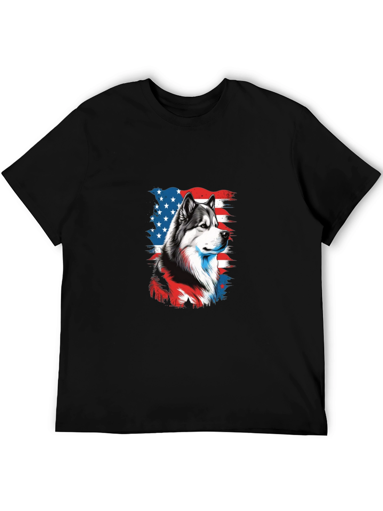 Patriotic Husky Graphic Tee - Mens Black T-Shirt