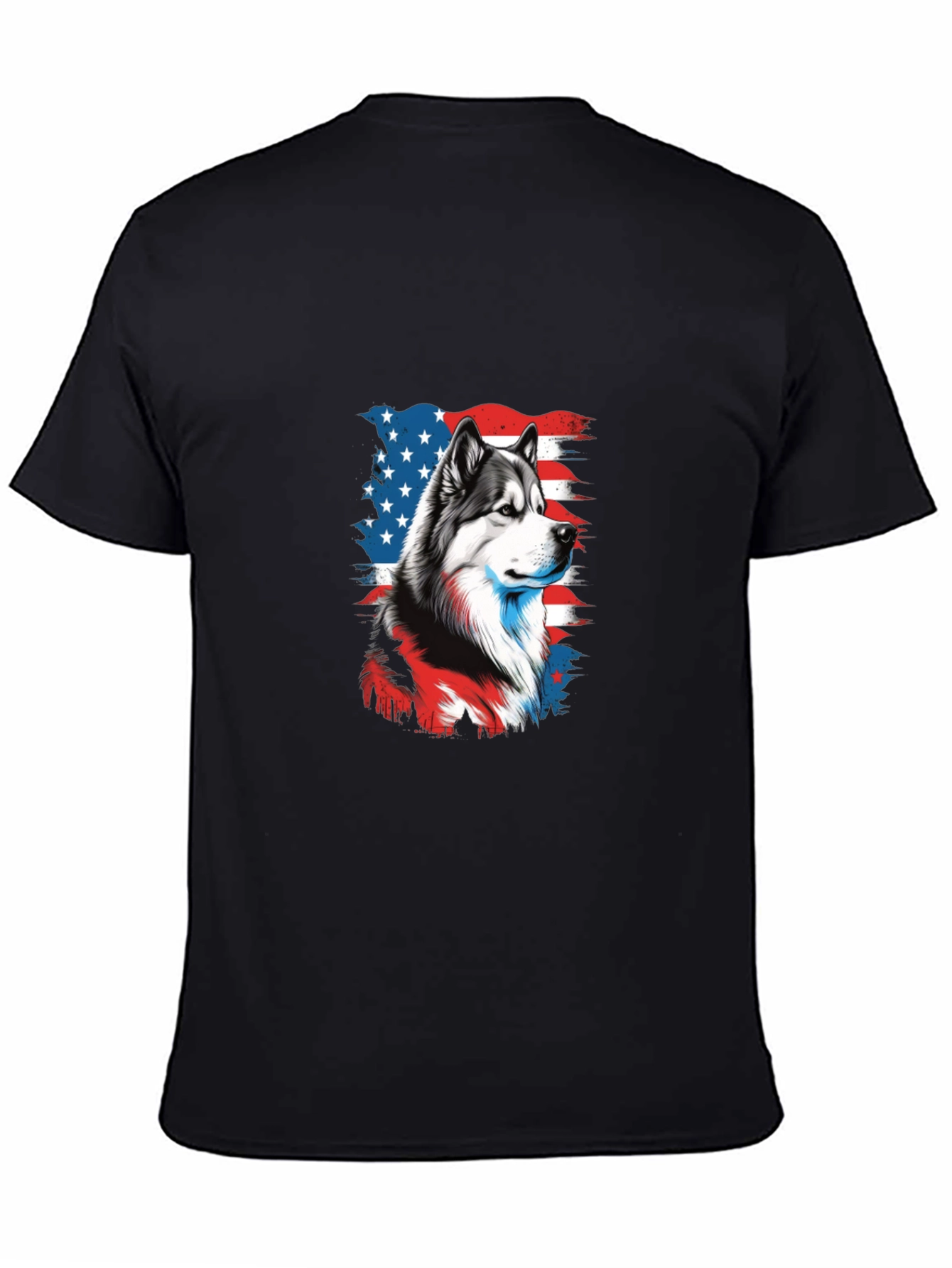 Patriotic Husky Graphic Tee - Mens Black T-Shirt