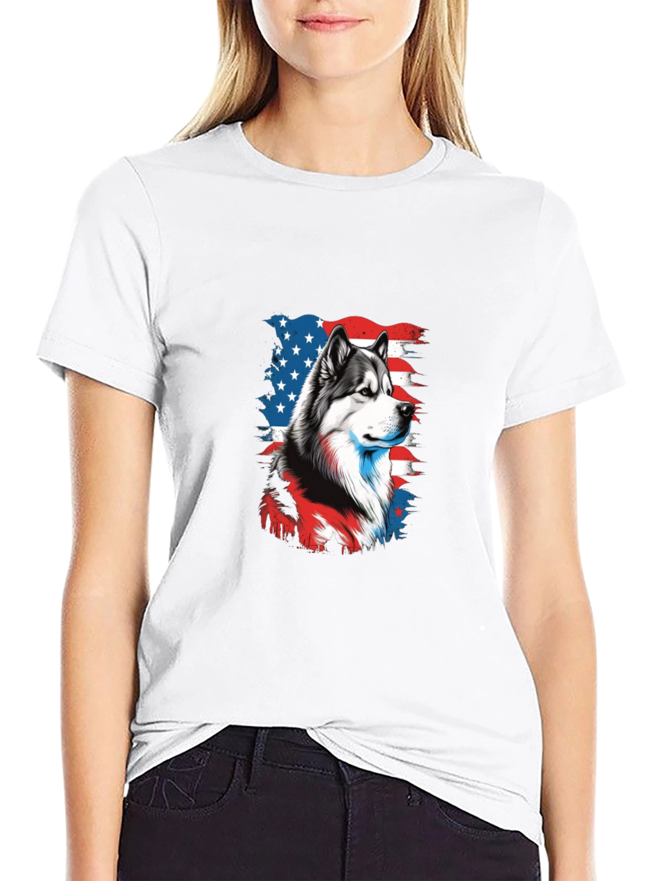 Patriotic Husky Graphic Tee - Mens Black T-Shirt