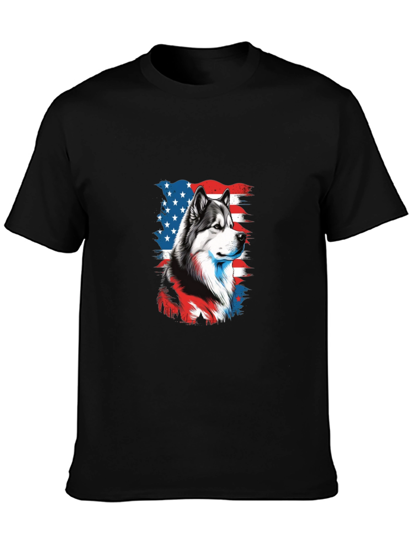 Patriotic Husky Graphic Tee - Mens Black T-Shirt