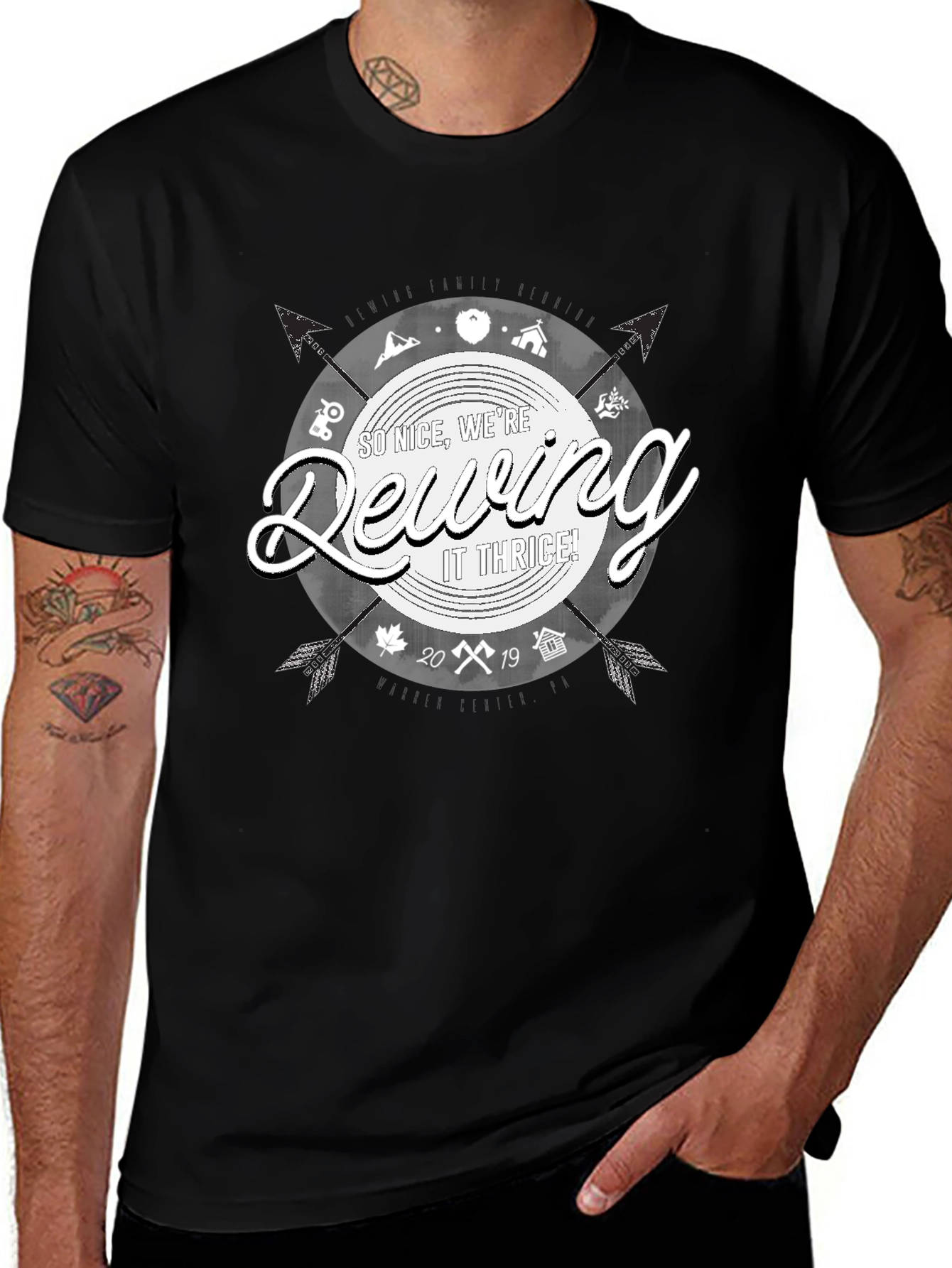 Dewing It Thrice Black Graphic T-Shirt