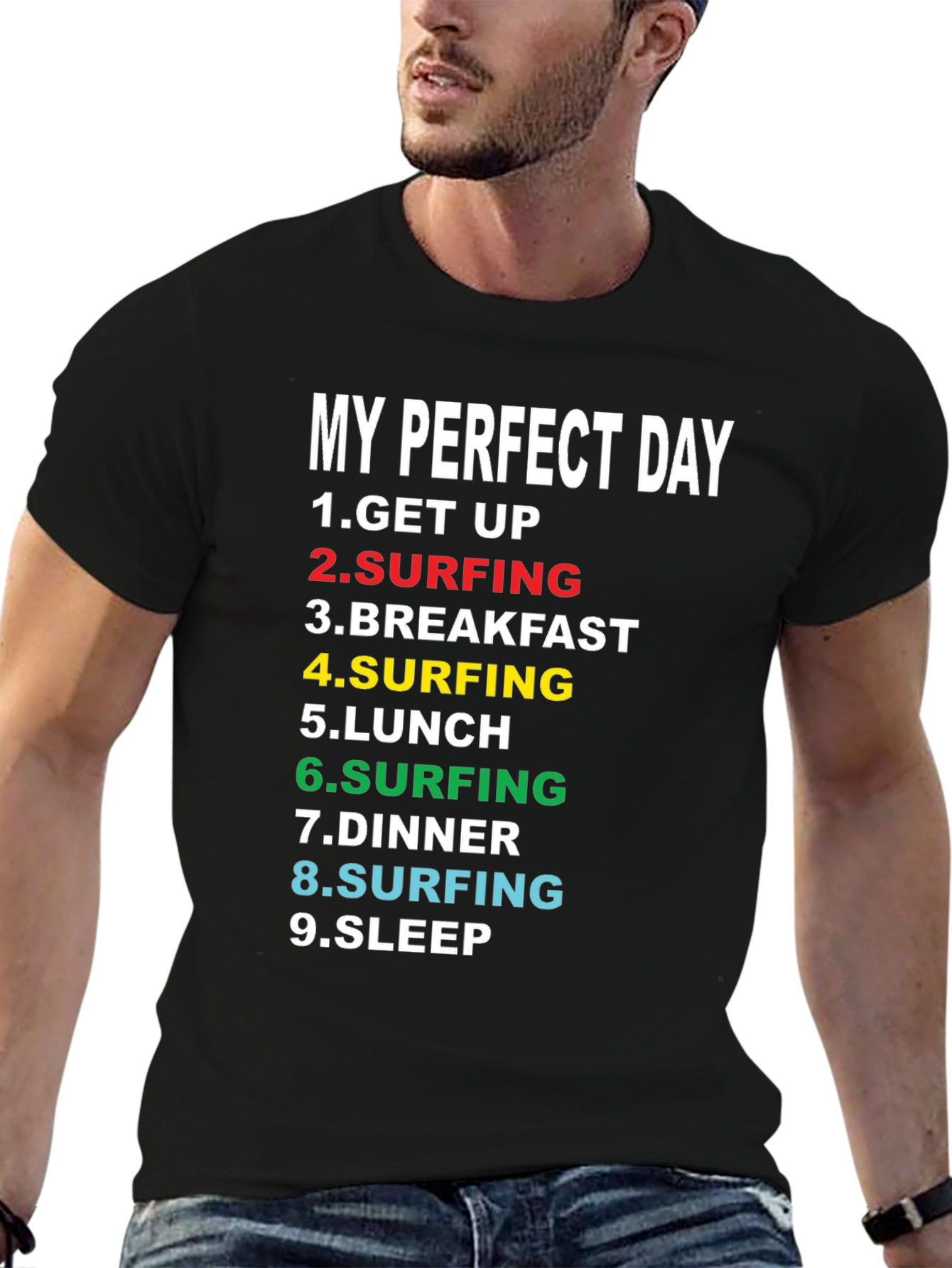 My Perfect Day Surfing T-Shirt - Black Cotton Tee