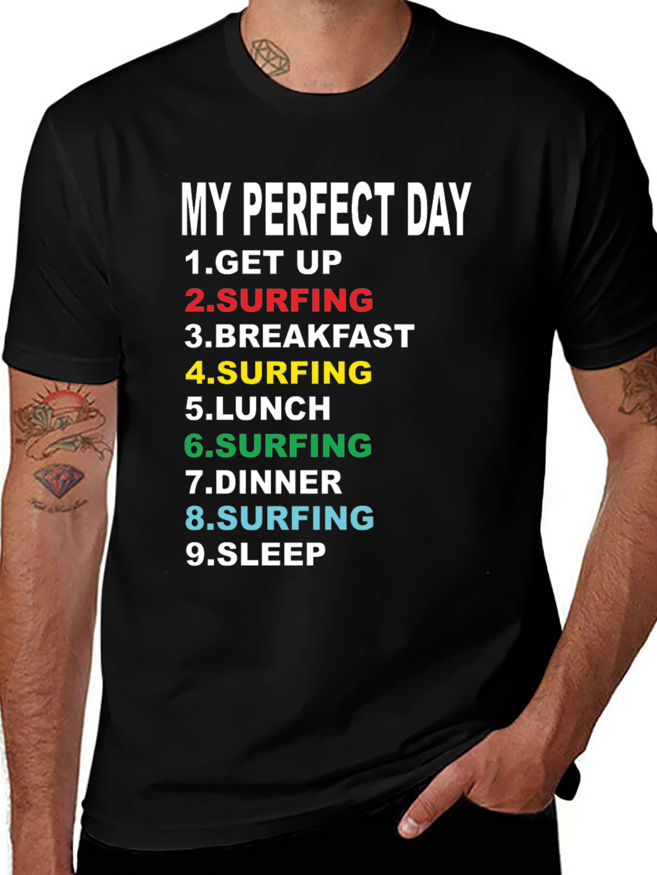 My Perfect Day Surfing T-Shirt - Black Cotton Tee