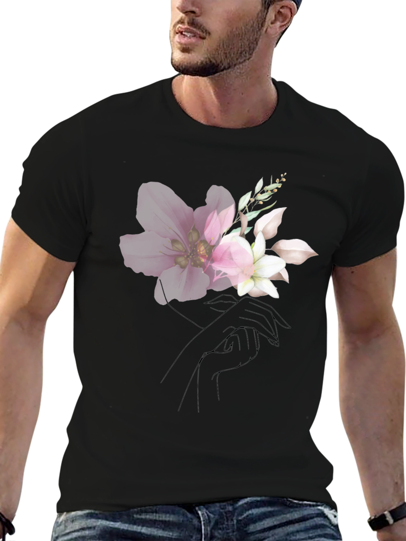 Floral Graphic Black T-Shirt - Modern Style