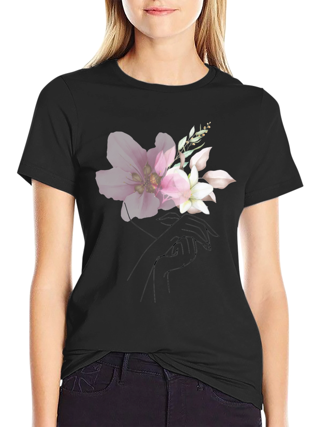 Floral Graphic Black T-Shirt - Modern Style