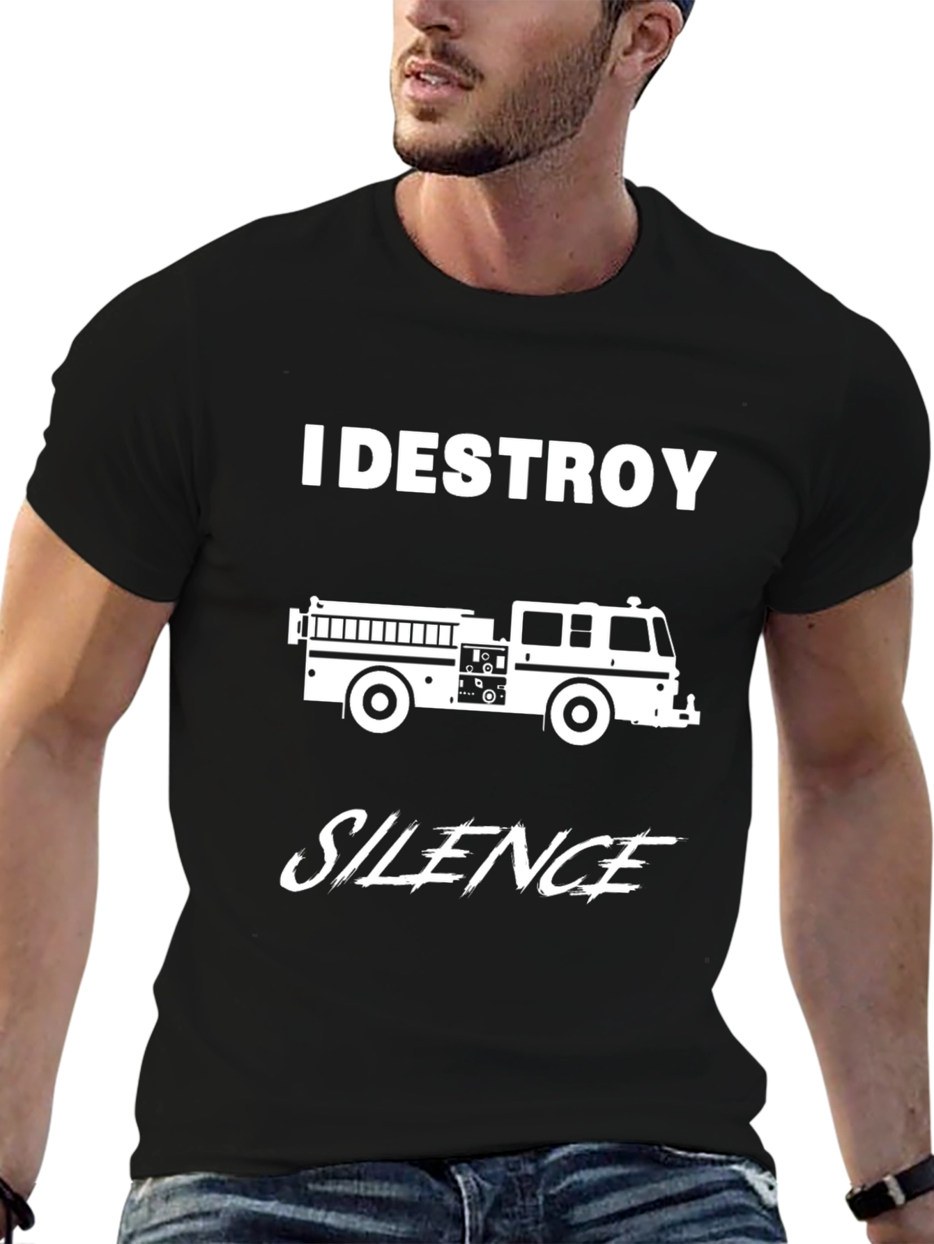 I Destroy Silence Fire Truck Graphic Tee