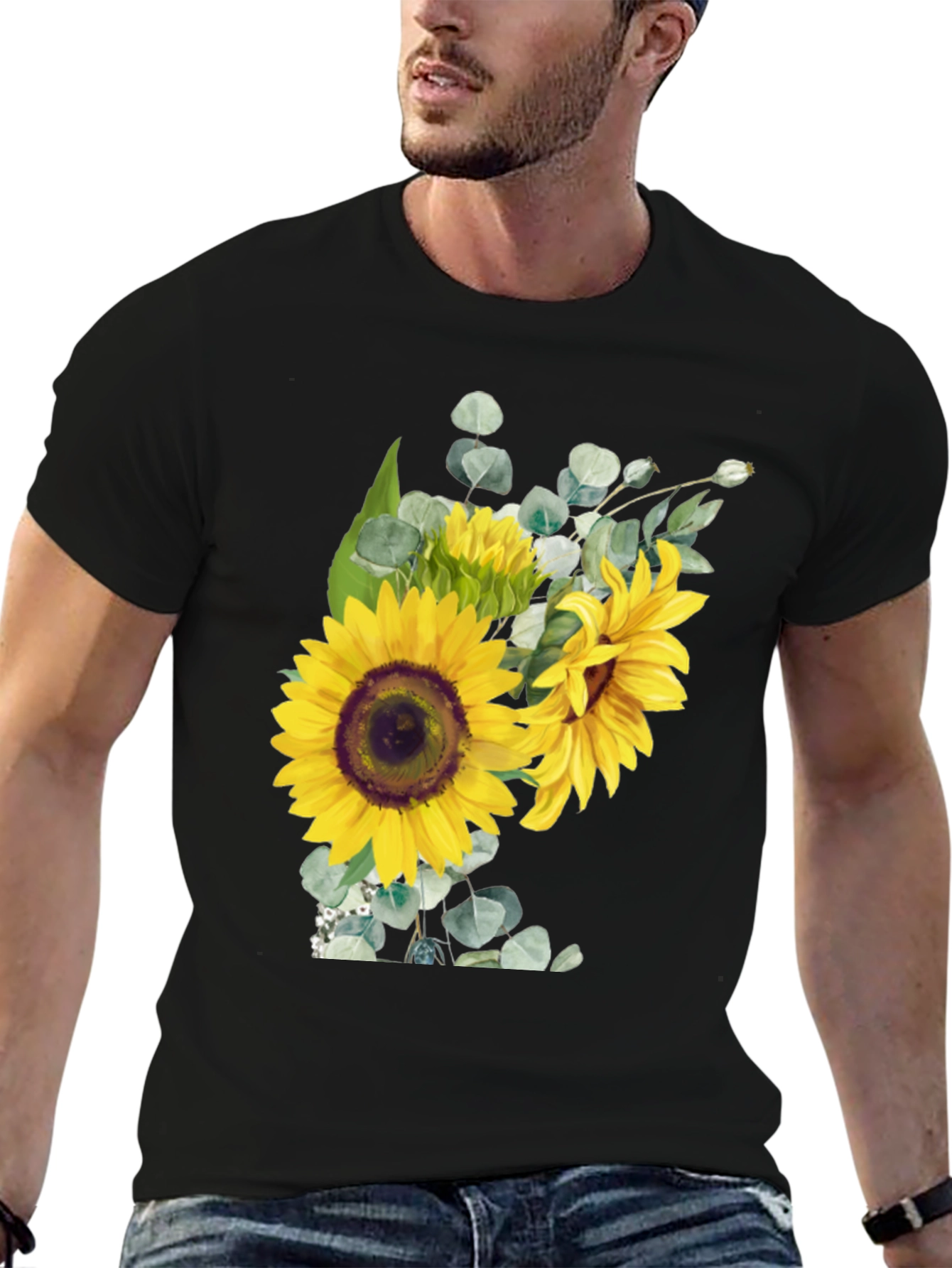 Sunflower Bouquet Graphic Tee - Black