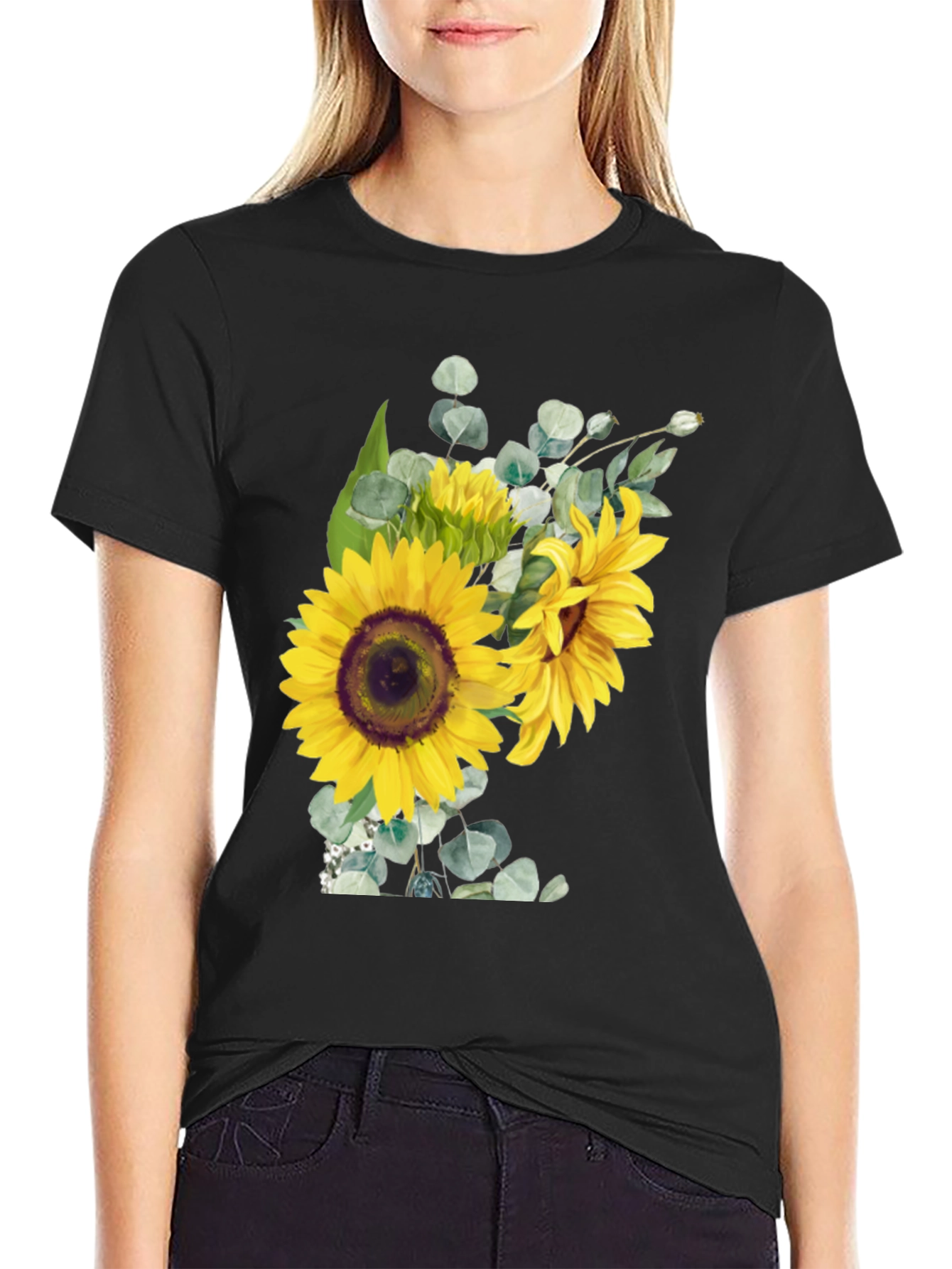 Sunflower Bouquet Graphic Tee - Black