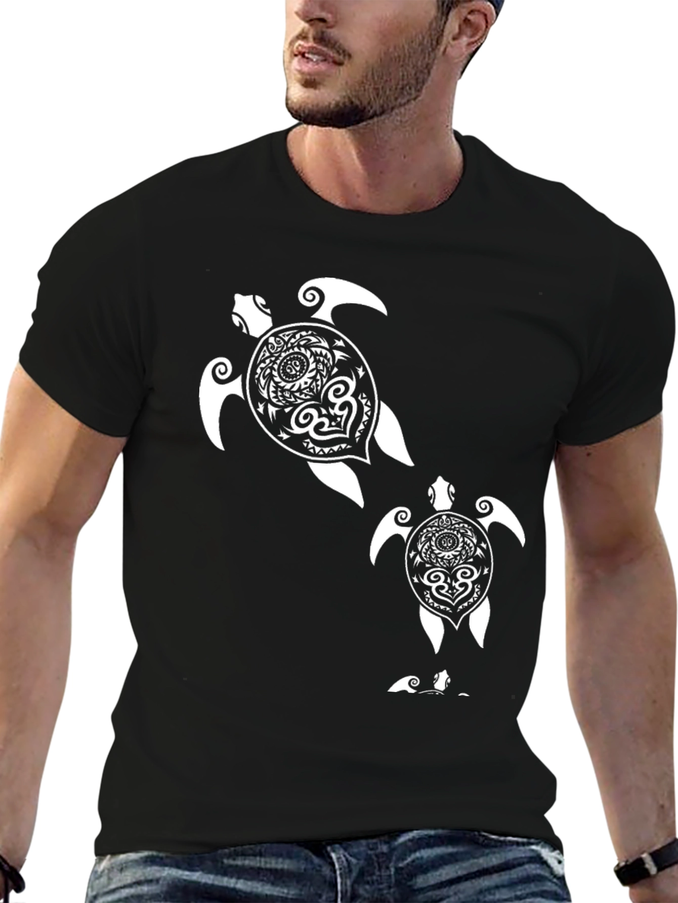 Turtle Graphic Tee - Black Cotton T-Shirt