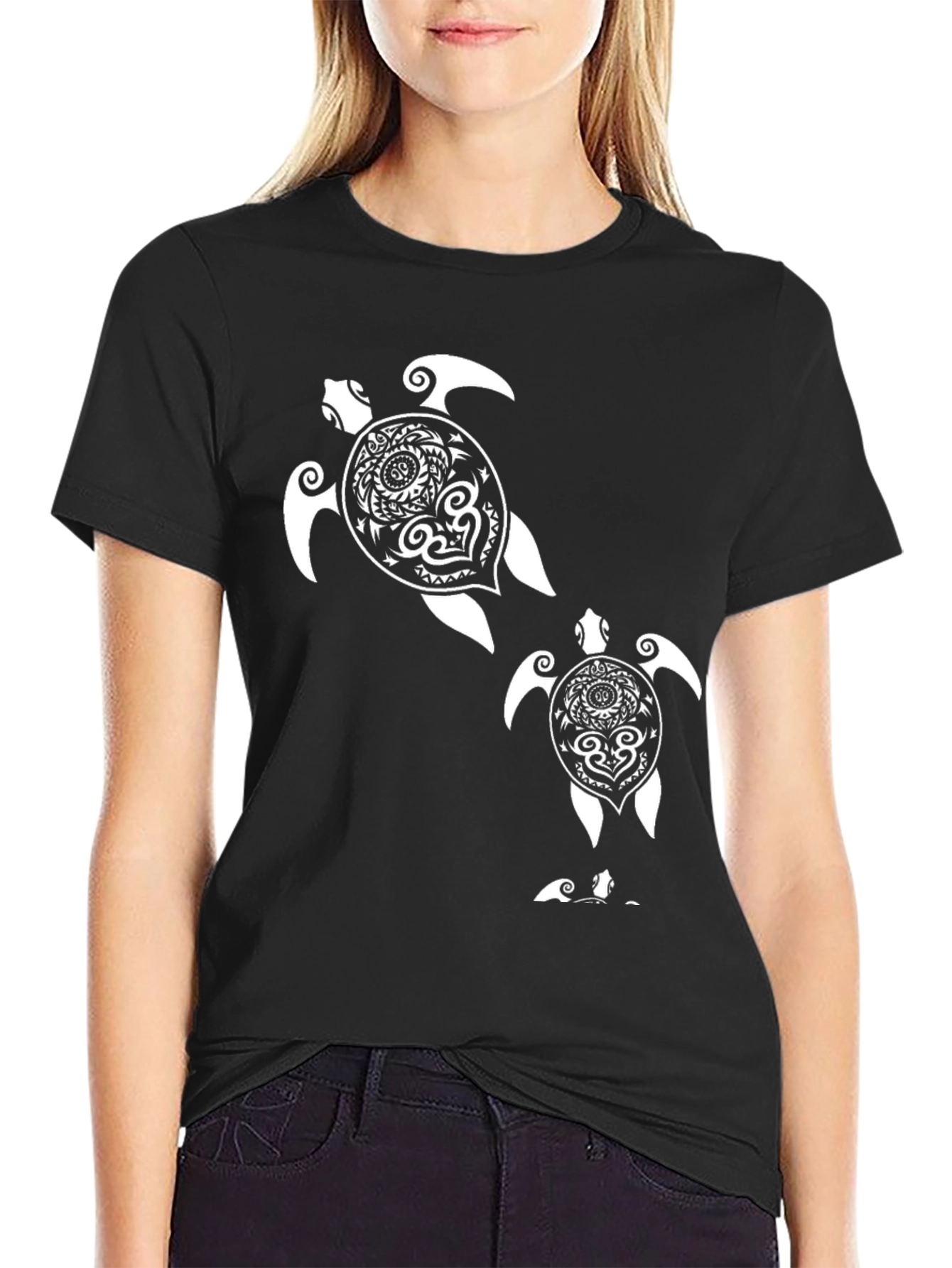 Turtle Graphic Tee - Black Cotton T-Shirt