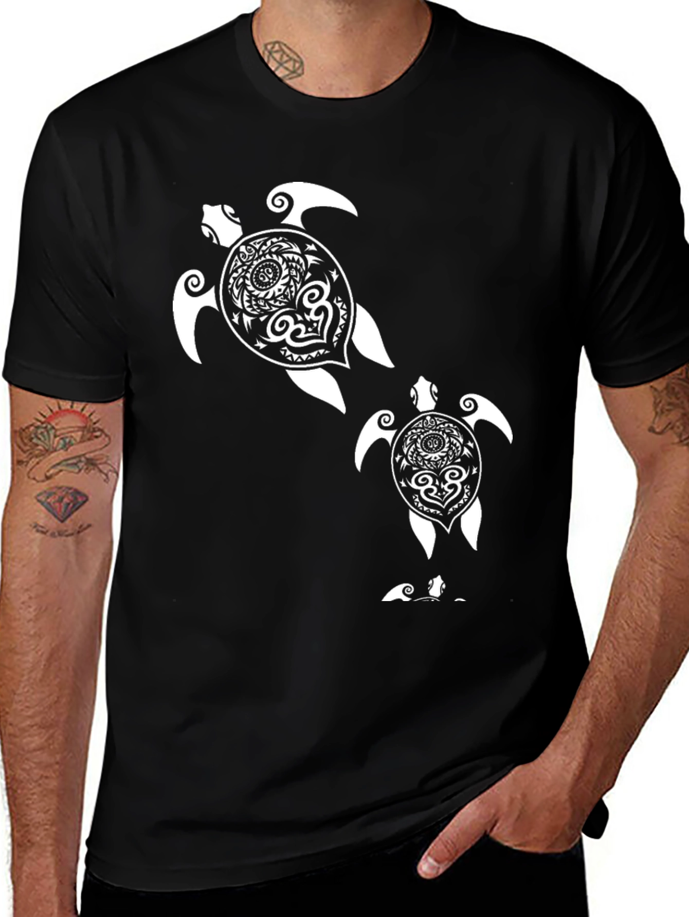 Turtle Graphic Tee - Black Cotton T-Shirt
