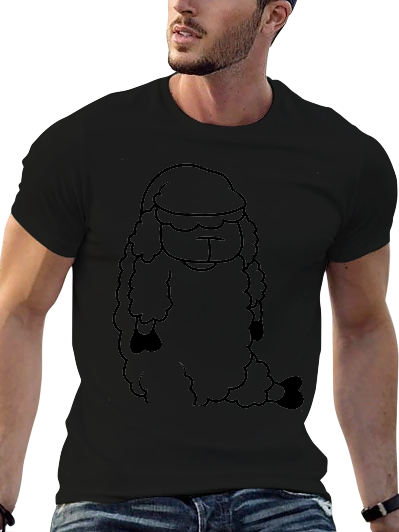 Funny Sheep in Hat Black T-Shirt