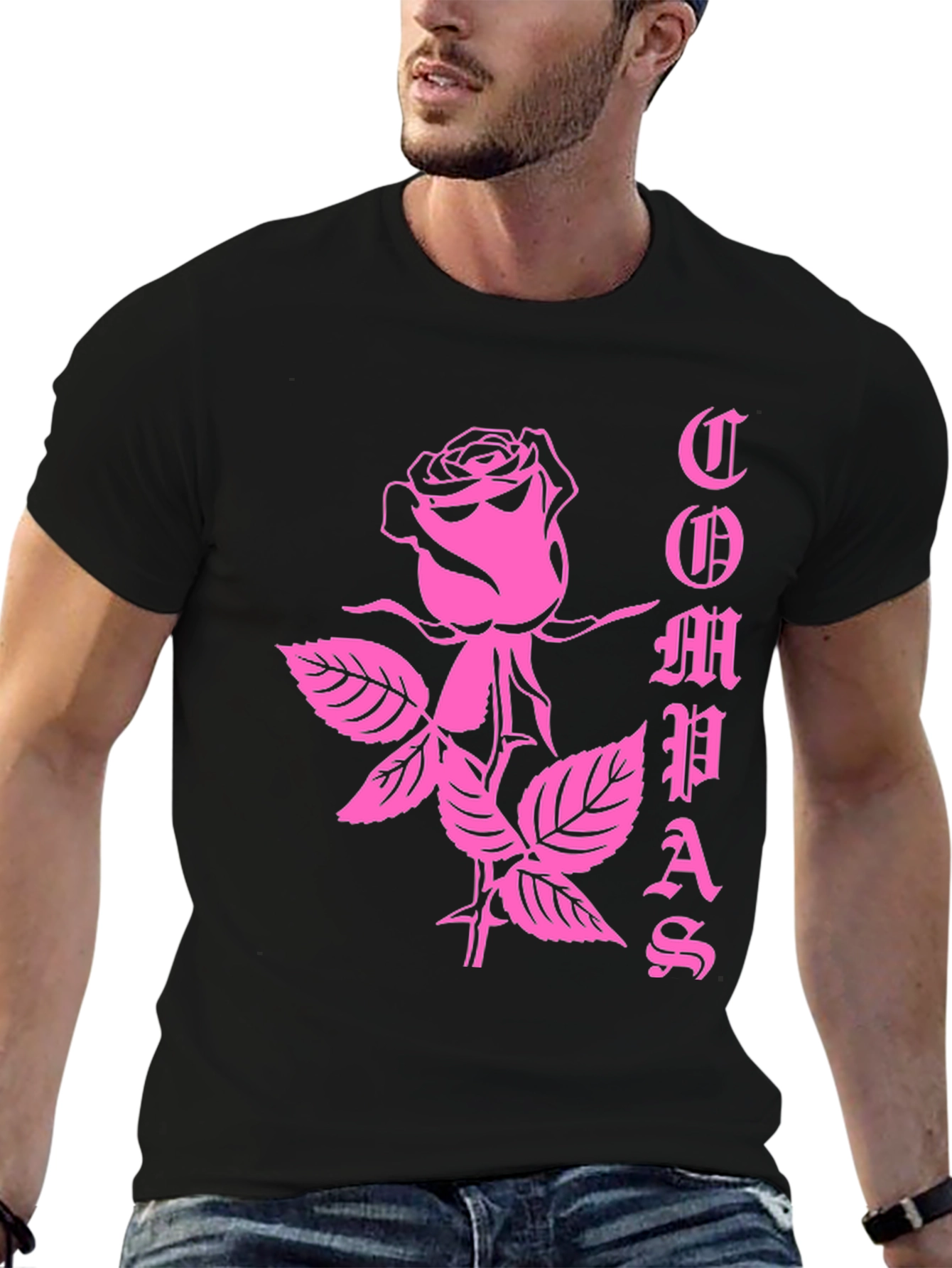 Rose Graphic Tee - Black Cotton T-Shirt
