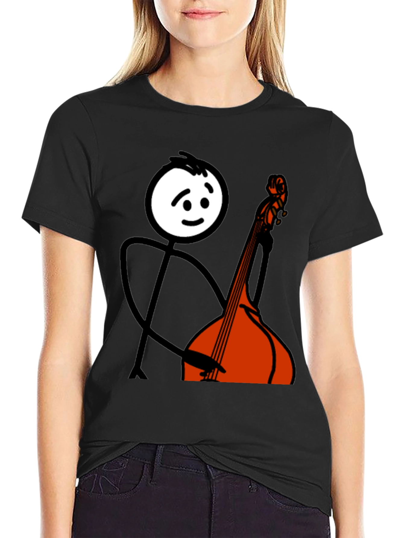 Stick Figure Bass Player Graphic Tee