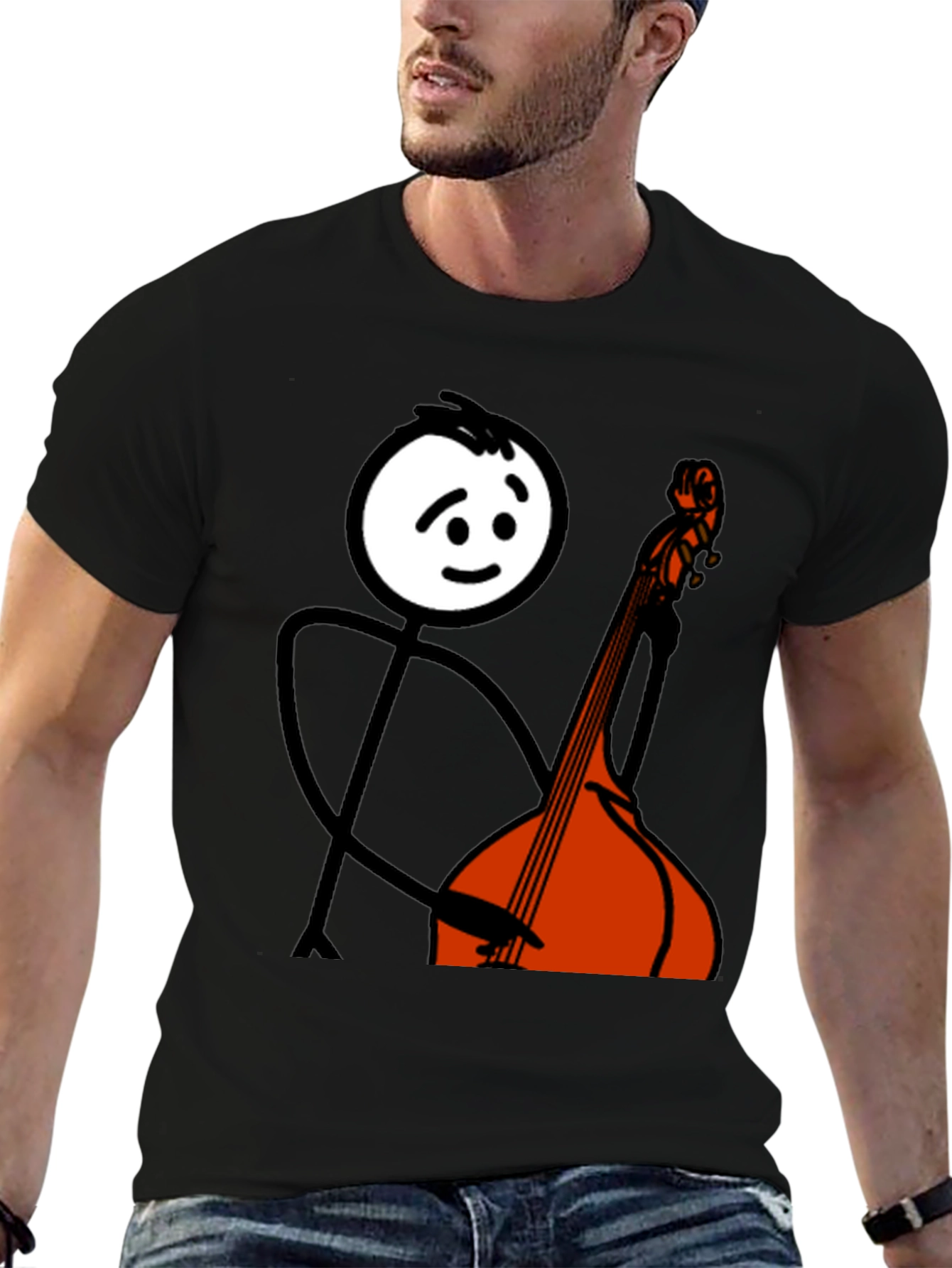 Stick Figure Bass Player Graphic Tee