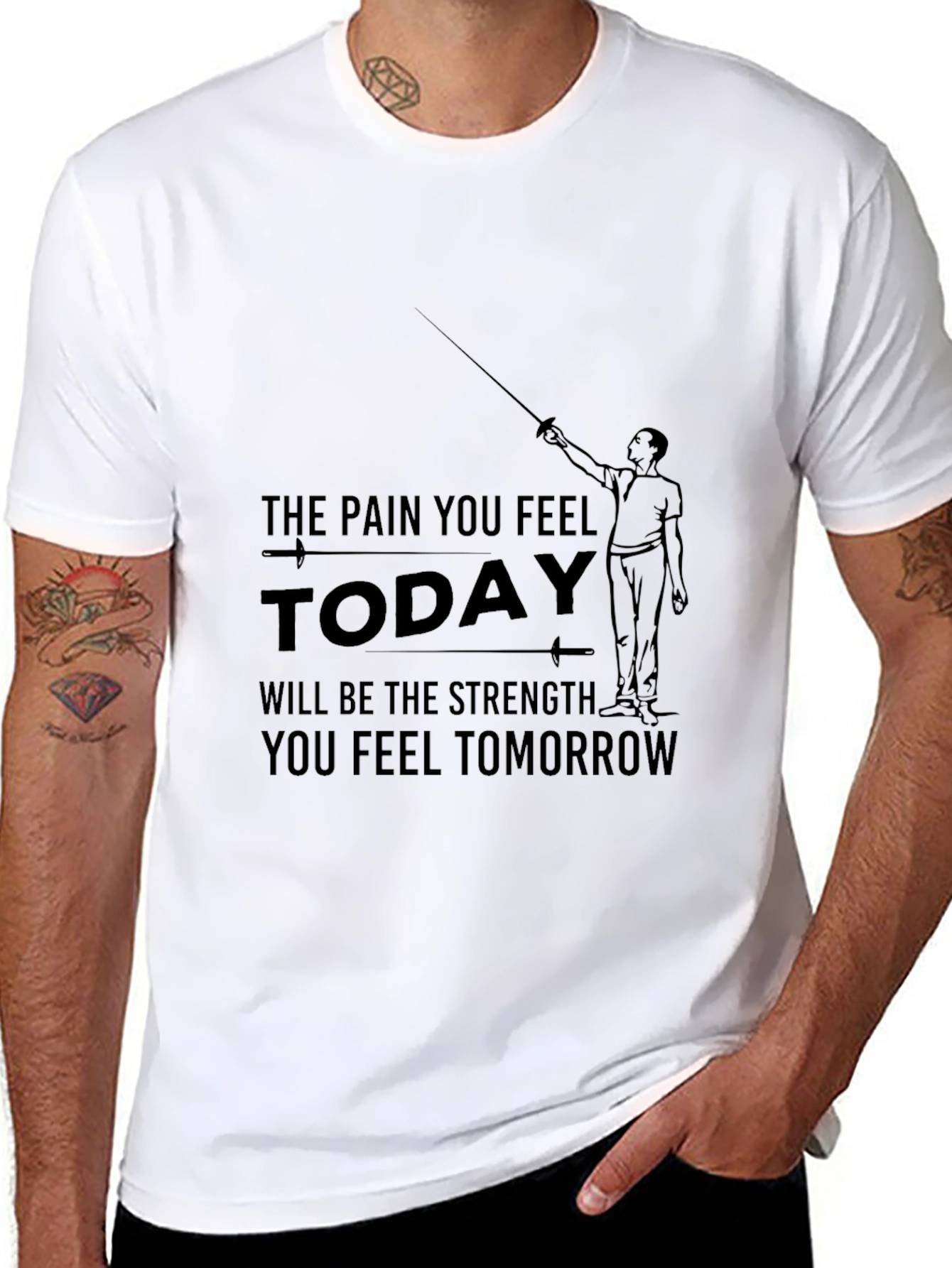 Motivational T-Shirt: Pain & Strength Fencing Design