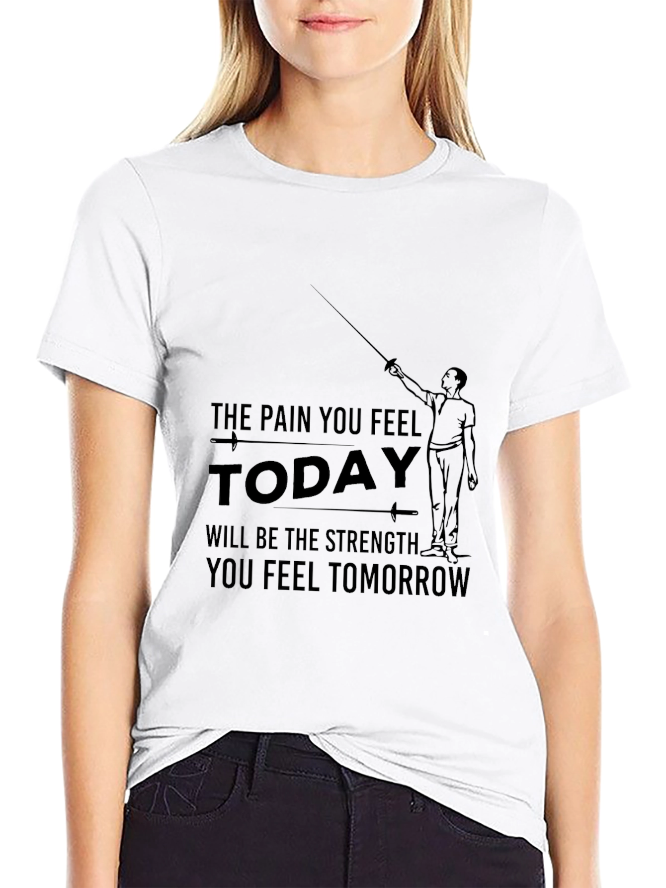 Motivational T-Shirt: Pain & Strength Fencing Design