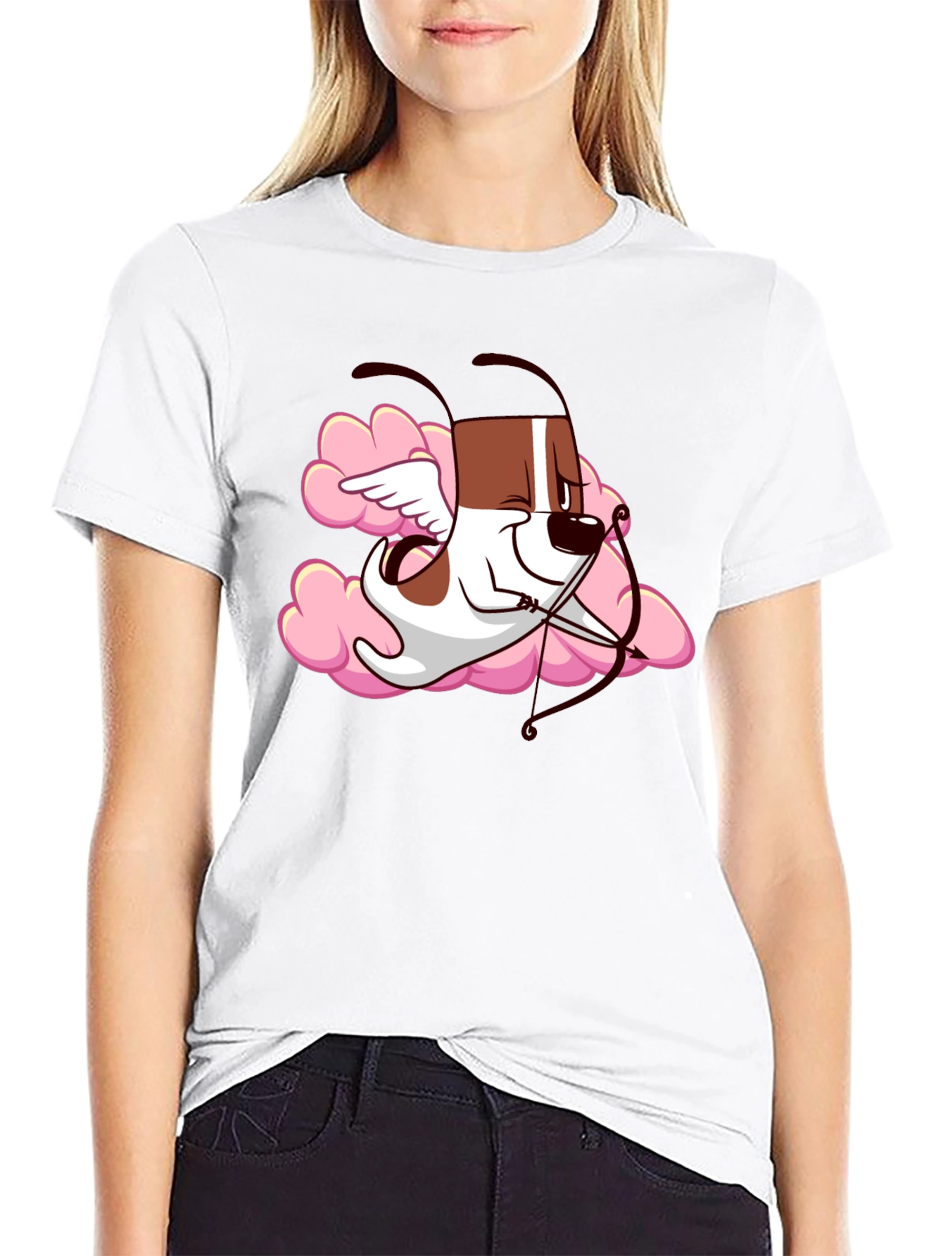 Cupid Dog Graphic T-Shirt - Black