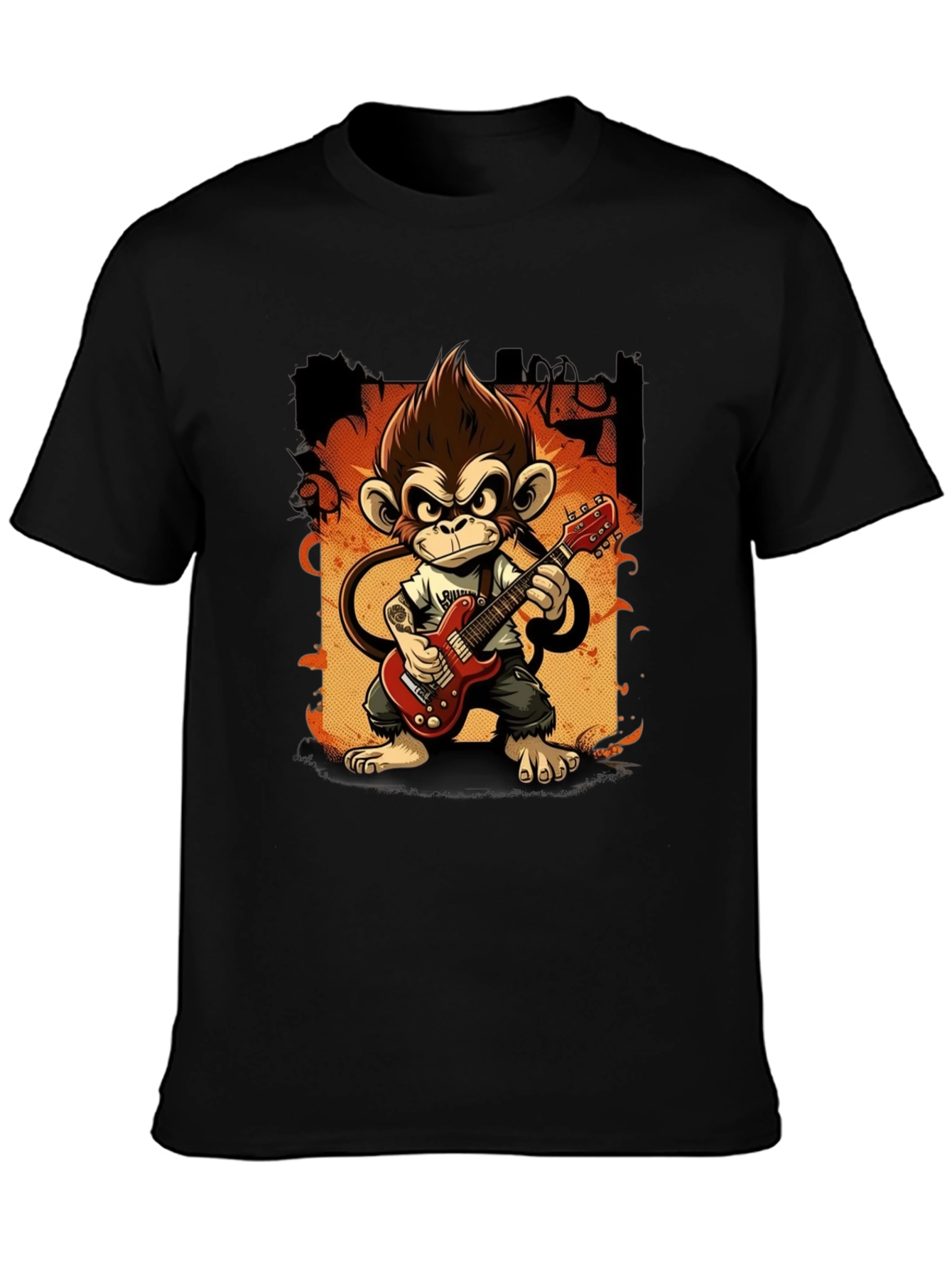 Monkey Guitarist Graphic Tee - Rock Out in Style!