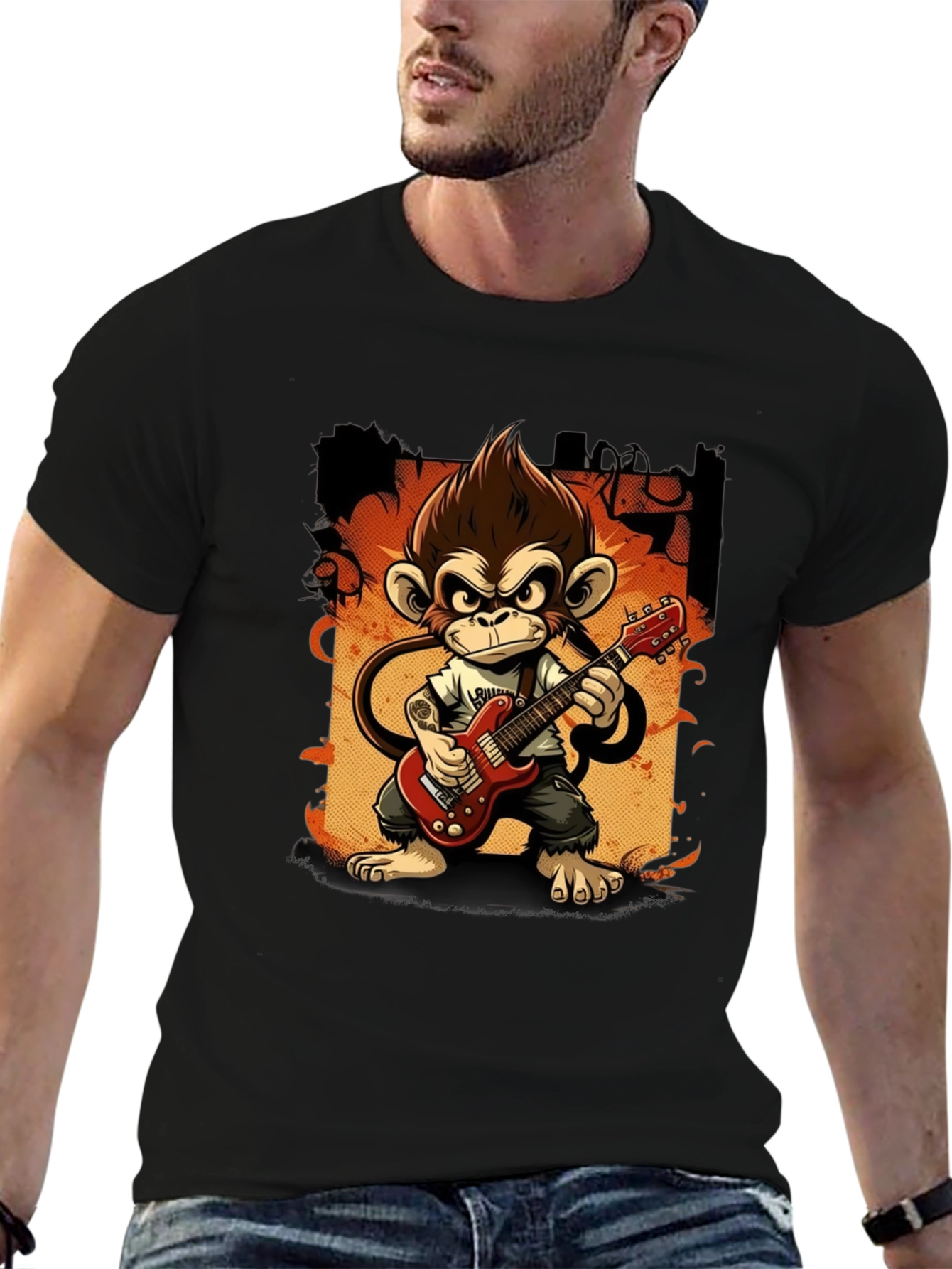 Monkey Guitarist Graphic Tee - Rock Out in Style!