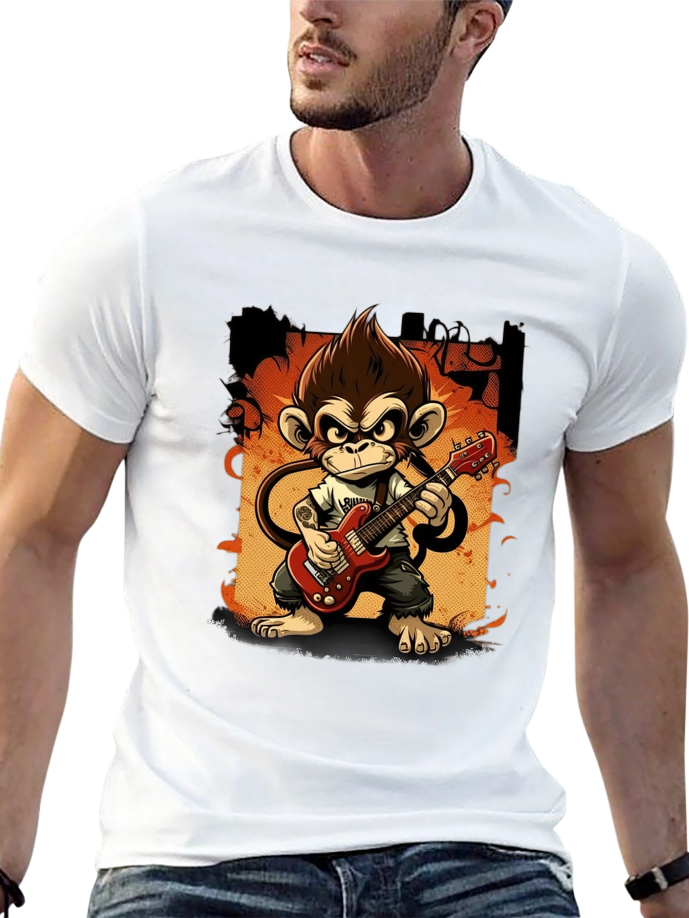 Monkey Guitarist Graphic Tee - Rock Out in Style!